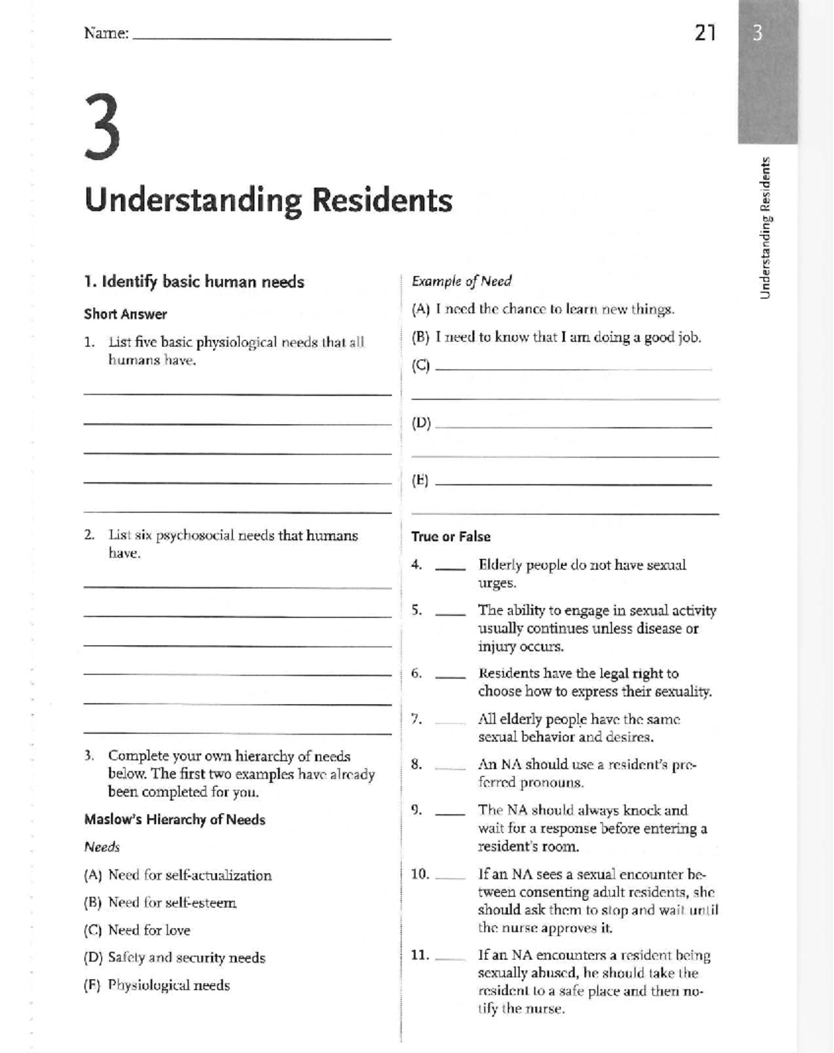 Understanding Residents: Basic Human Needs & Holistic Care (CH 3) - Studocu