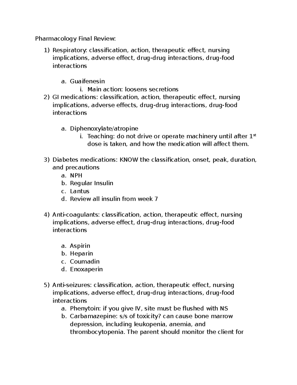 Pharmacology Final Review: Key Concepts & Medications Overview - Studocu