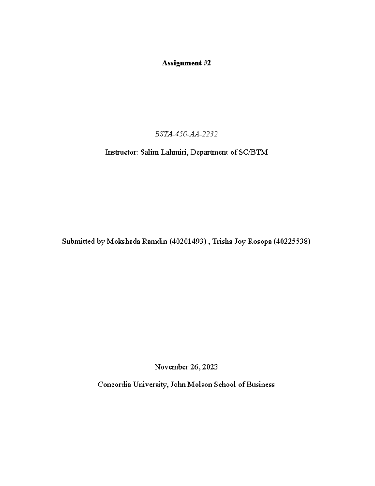 BSTA450 Assignment 2 Regression Analysis and ANOVA Results - Studocu
