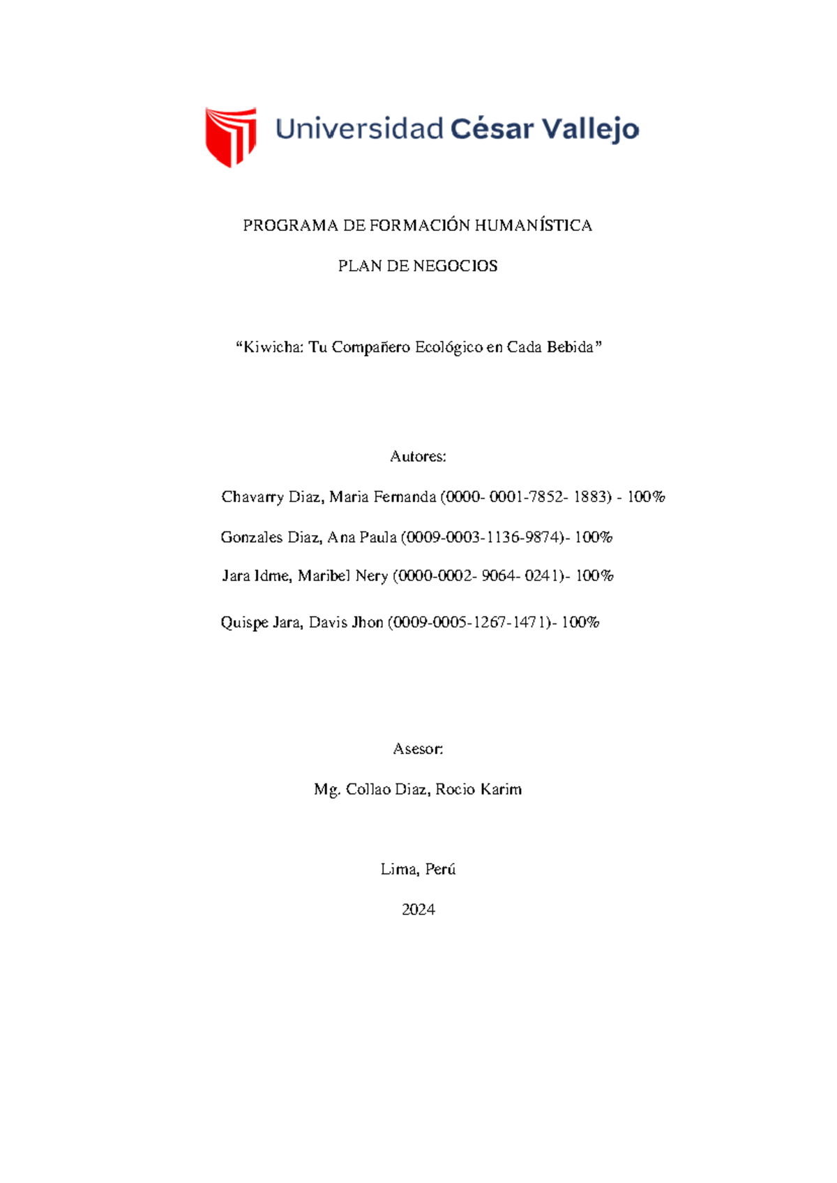 Informe - Plan de Negocios G4 - Kiwicha: Solución Ecológica Final - Document Preview