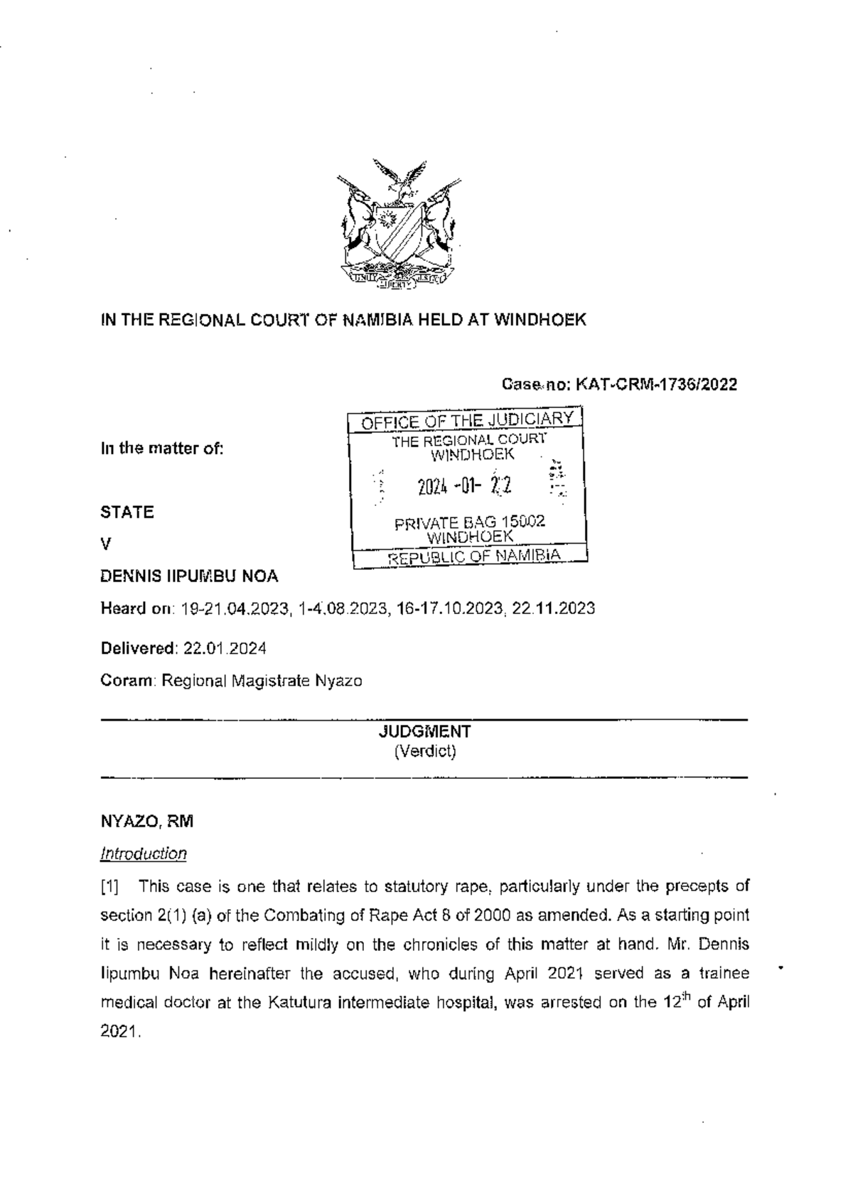 S v Dennis Iipumbu Noa - Regional Court Judgment on Statutory Rape Case ...