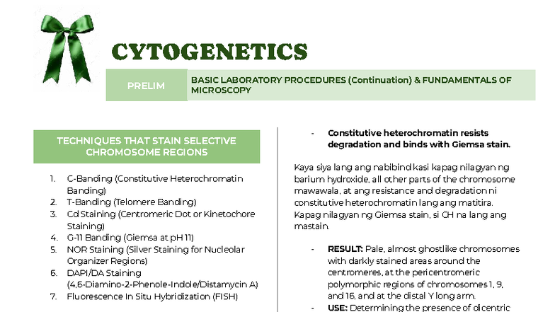 CYTOGENETICS PRELIM LAB PROCEDURES: FUNDAMENTALS OF MICROSCOPY ...