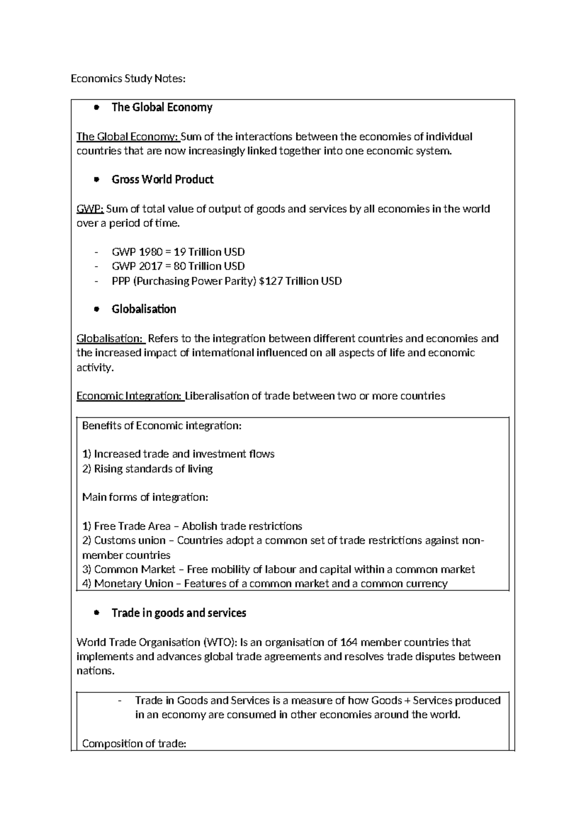 Economics Study Notes: Chapter 1 - The Global Economy Overview - Studocu