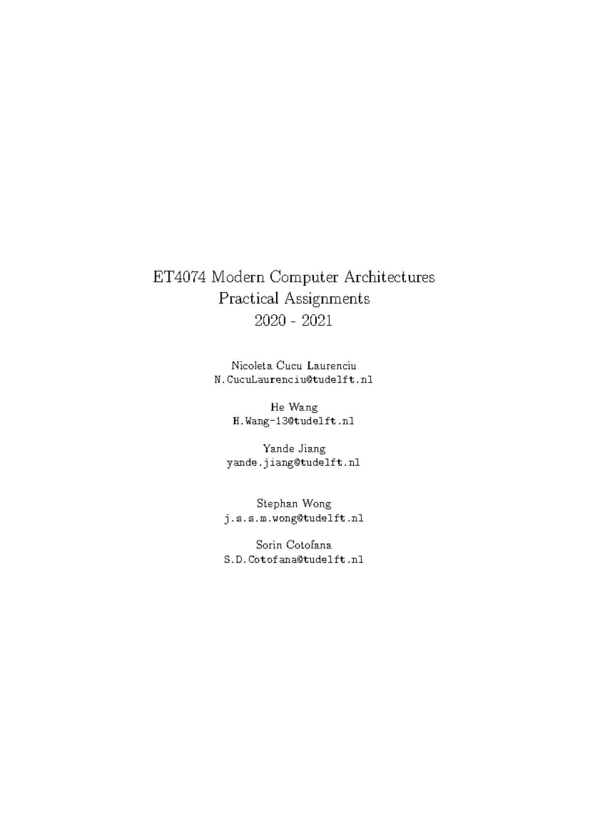 ET4074 Modern Computer Architectures Lab Manual: Design Space ...