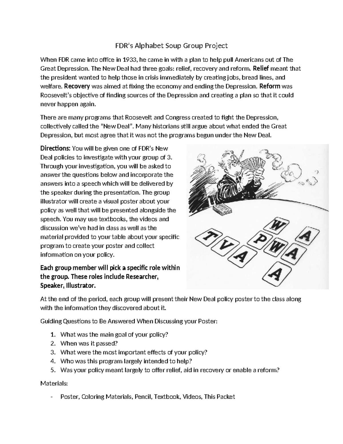New Deal Policies Group Project: Exploring FDR's Alphabet Programs ...