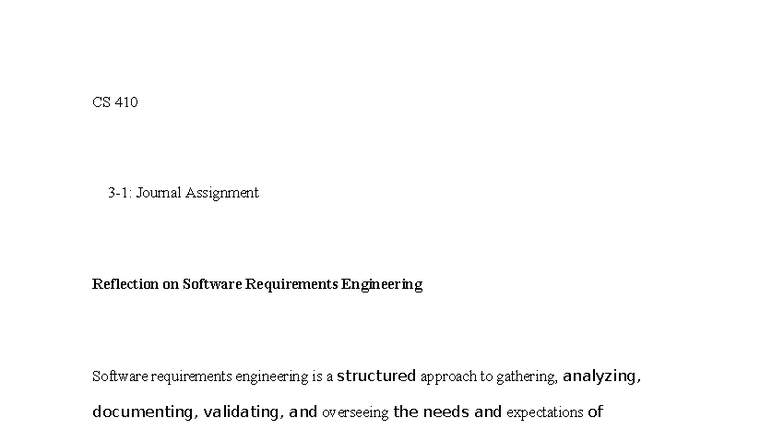 CS 410 3-1 Journal: Reflection on Software Requirements Engineering ...