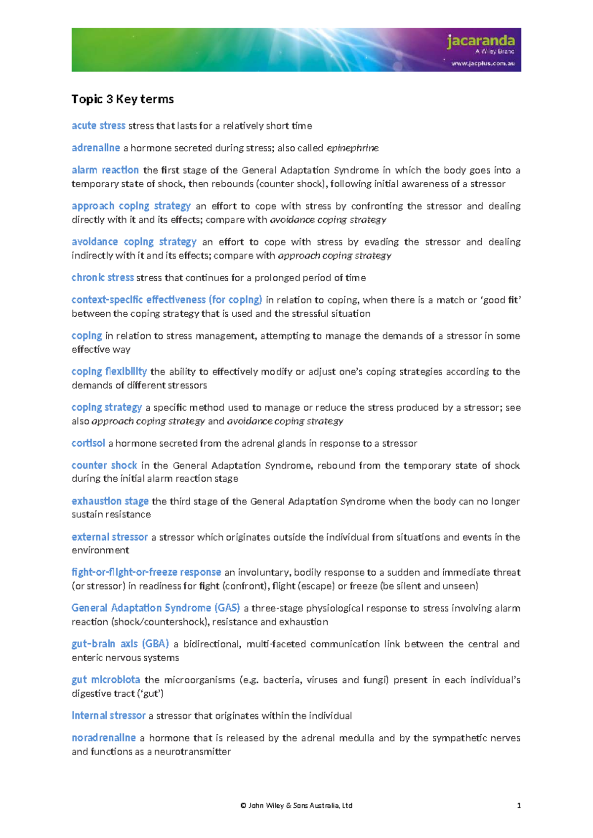 Chapter 3 Key Terms: Understanding Acute Stress and Coping Strategies ...