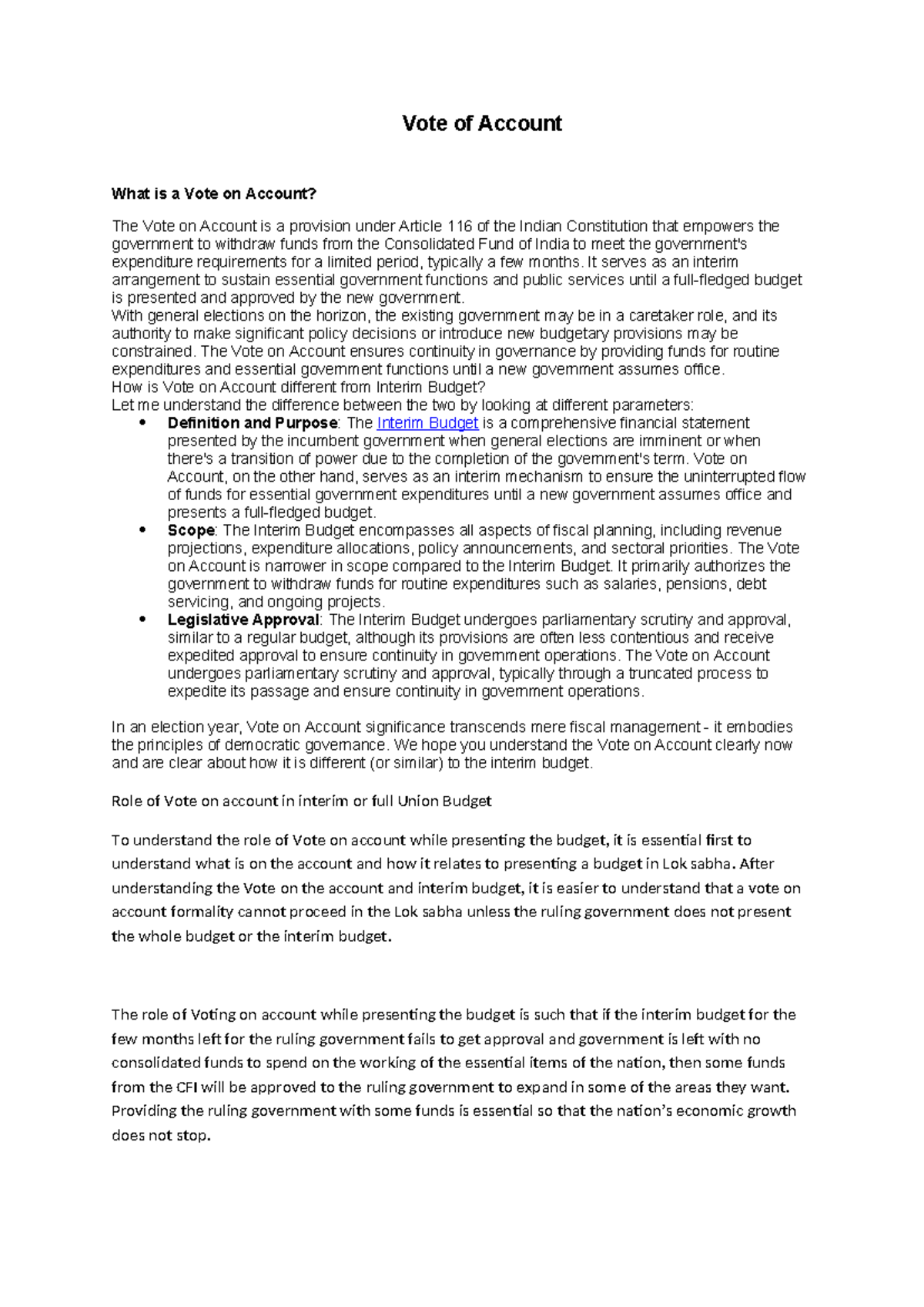 Vote of Account 1 - Pub administration - Vote of Account What is a Vote ...