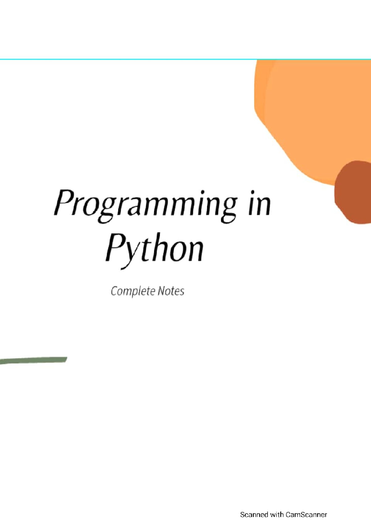 Python Programming Complete Notes with Table of Contents - Studocu
