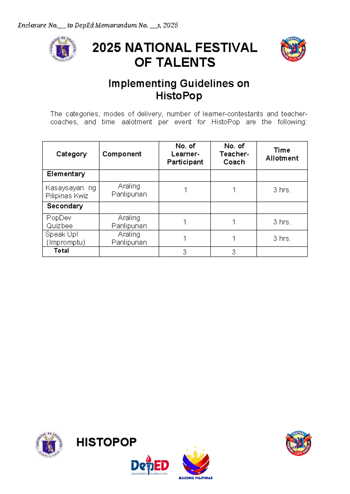 Final HistoPop Guidelines for National Festival of Talents 2025 - Studocu