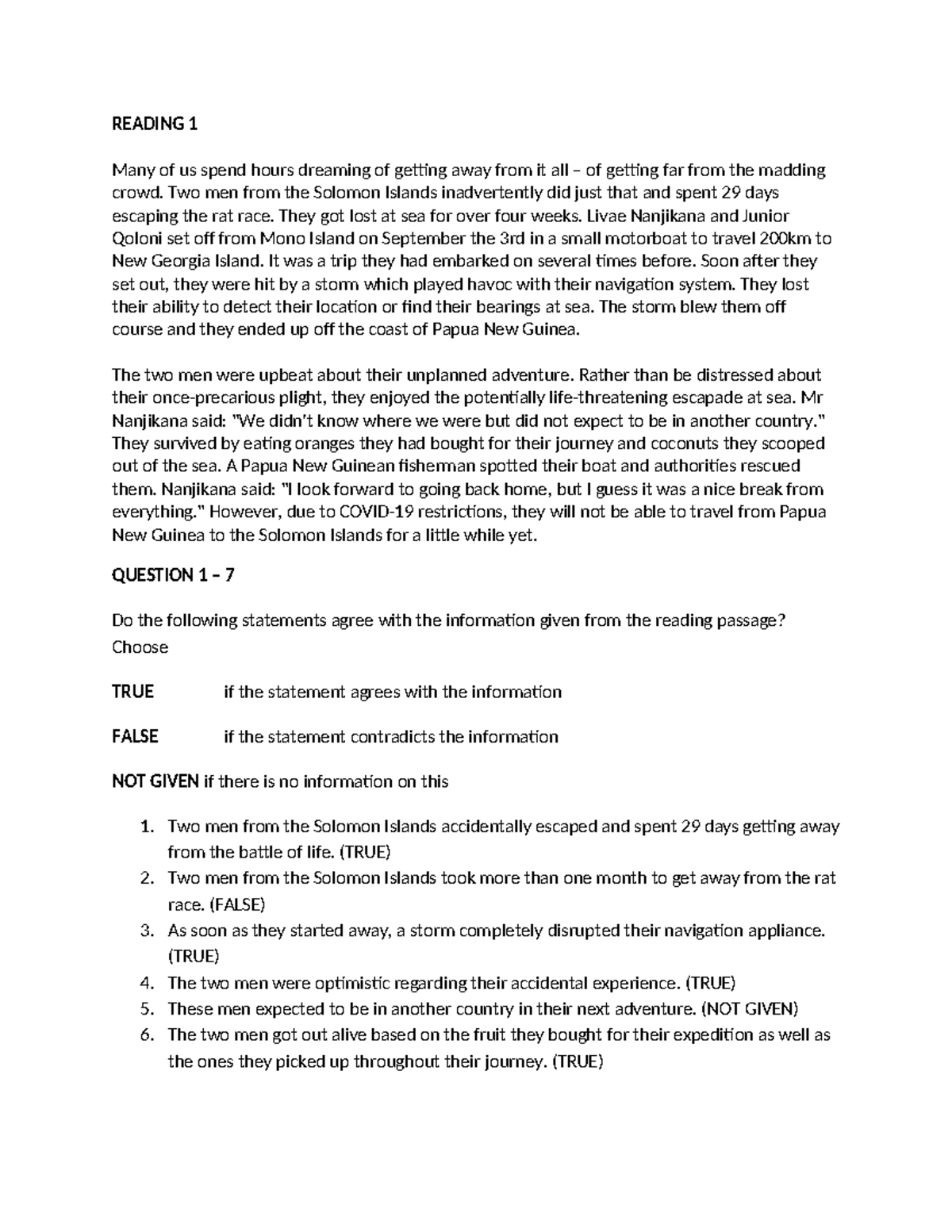 Reading 1 & 2 - Answer Keys for Quiz and Questions - Studocu