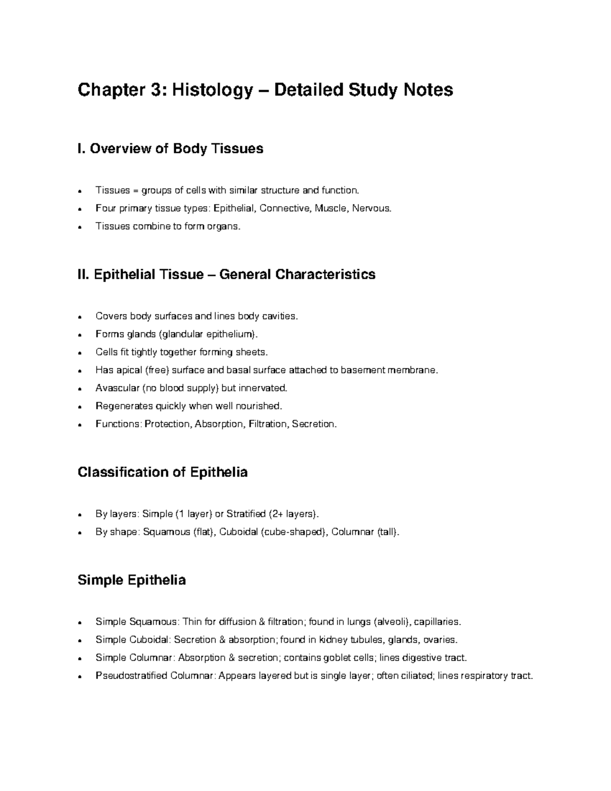 Chapter 3: Histology Study Notes on Body Tissues and Types - Studocu
