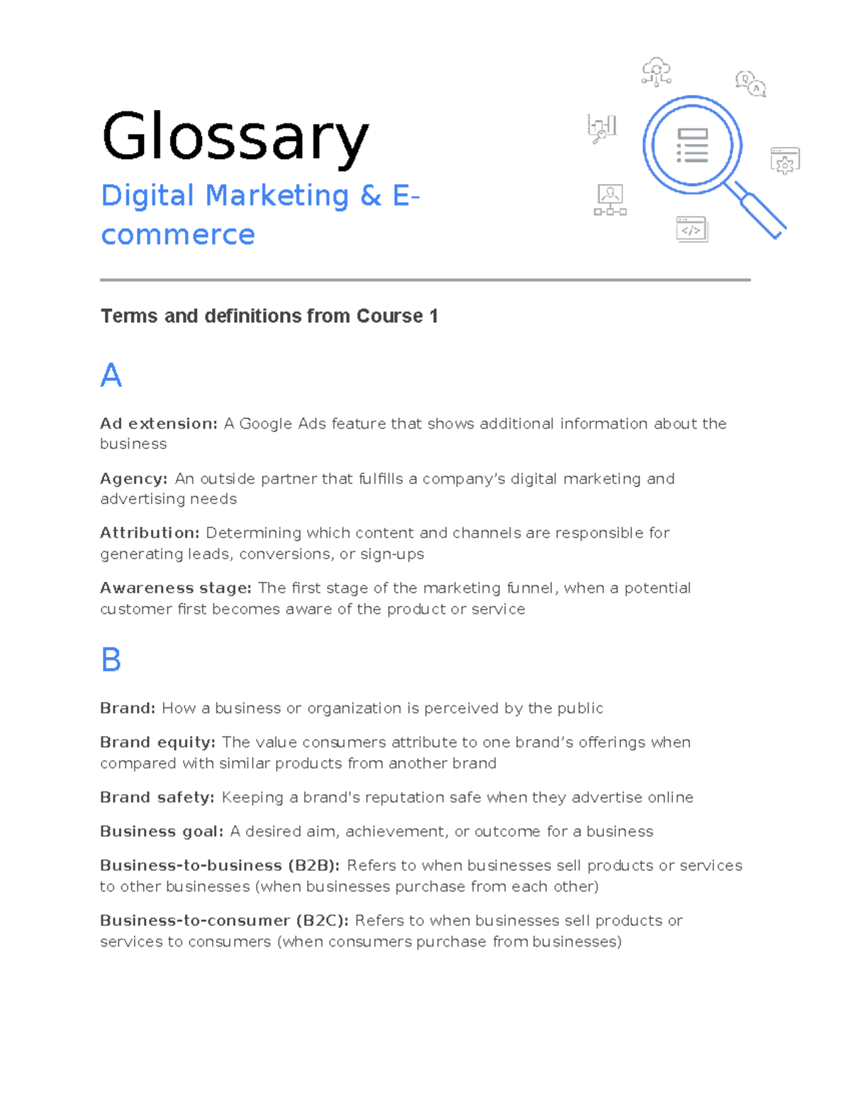 Course 1: Glossary of Digital Marketing & Ecommerce Terms - Studocu