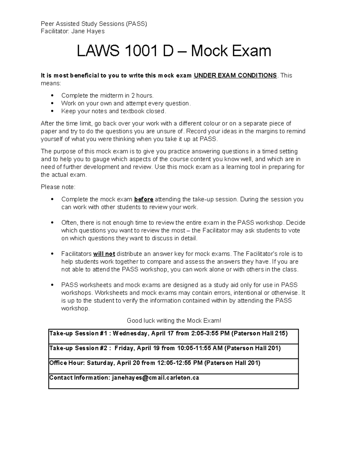LAWS 1001 D - Comprehensive Mock Exam Guide for Final Preparation - Studocu