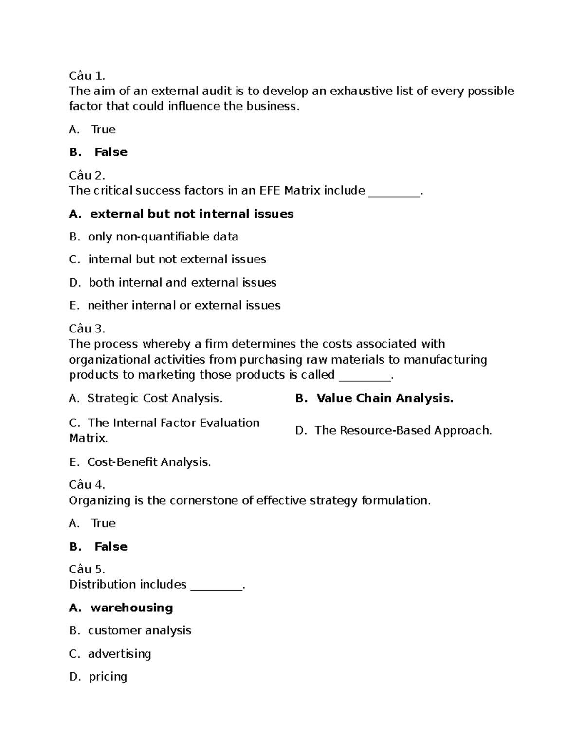 [Strategic Management] Quiz 2 - Key Concepts and Questions - Studocu
