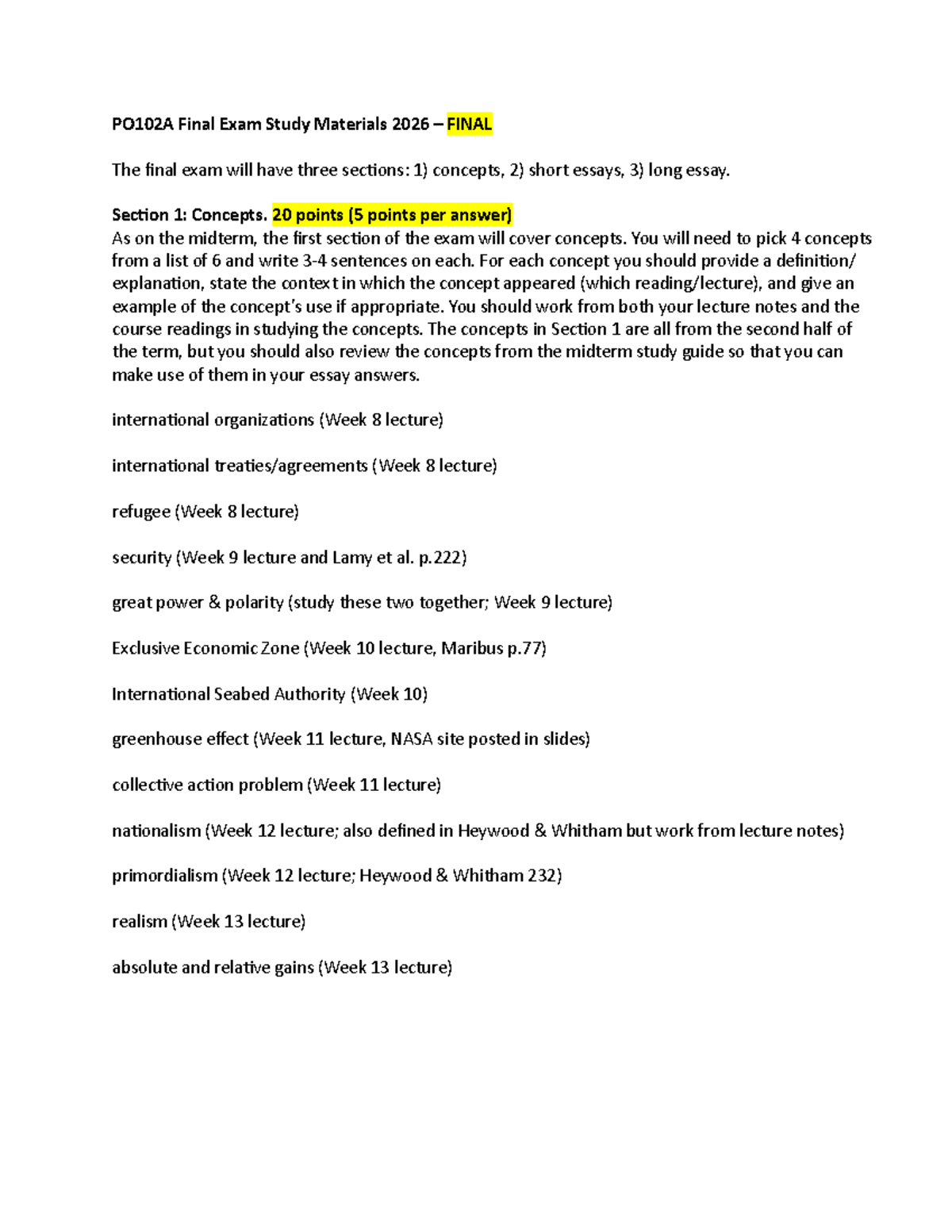 PO102A Final Exam Study Guide: Key Concepts & Essays 2026 - Studocu