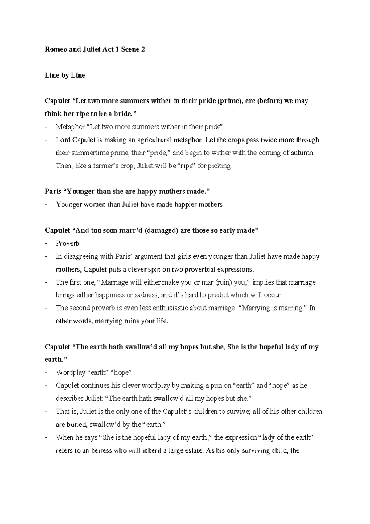 Romeo and Juliet (ENG 101) Act 1 Scene 2 Analysis & Commentary - Studocu