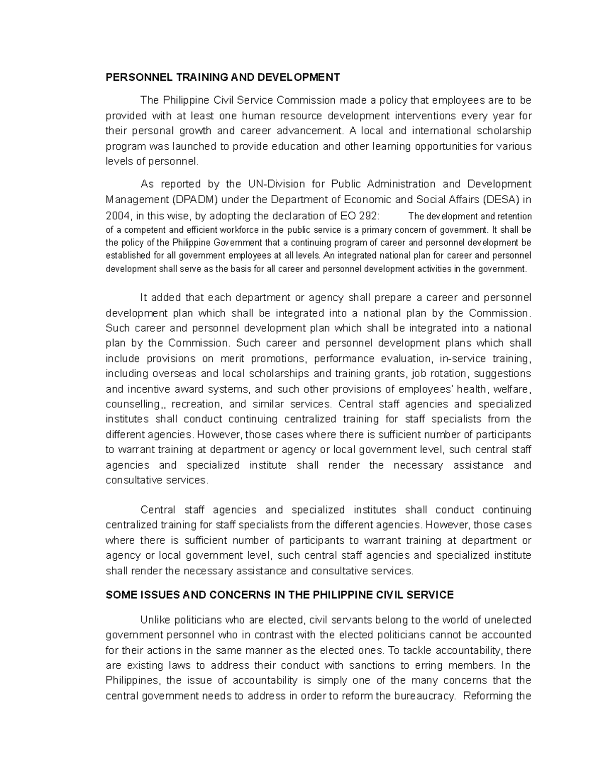 Personnel Training & Development in the Philippine Civil Service - Studocu