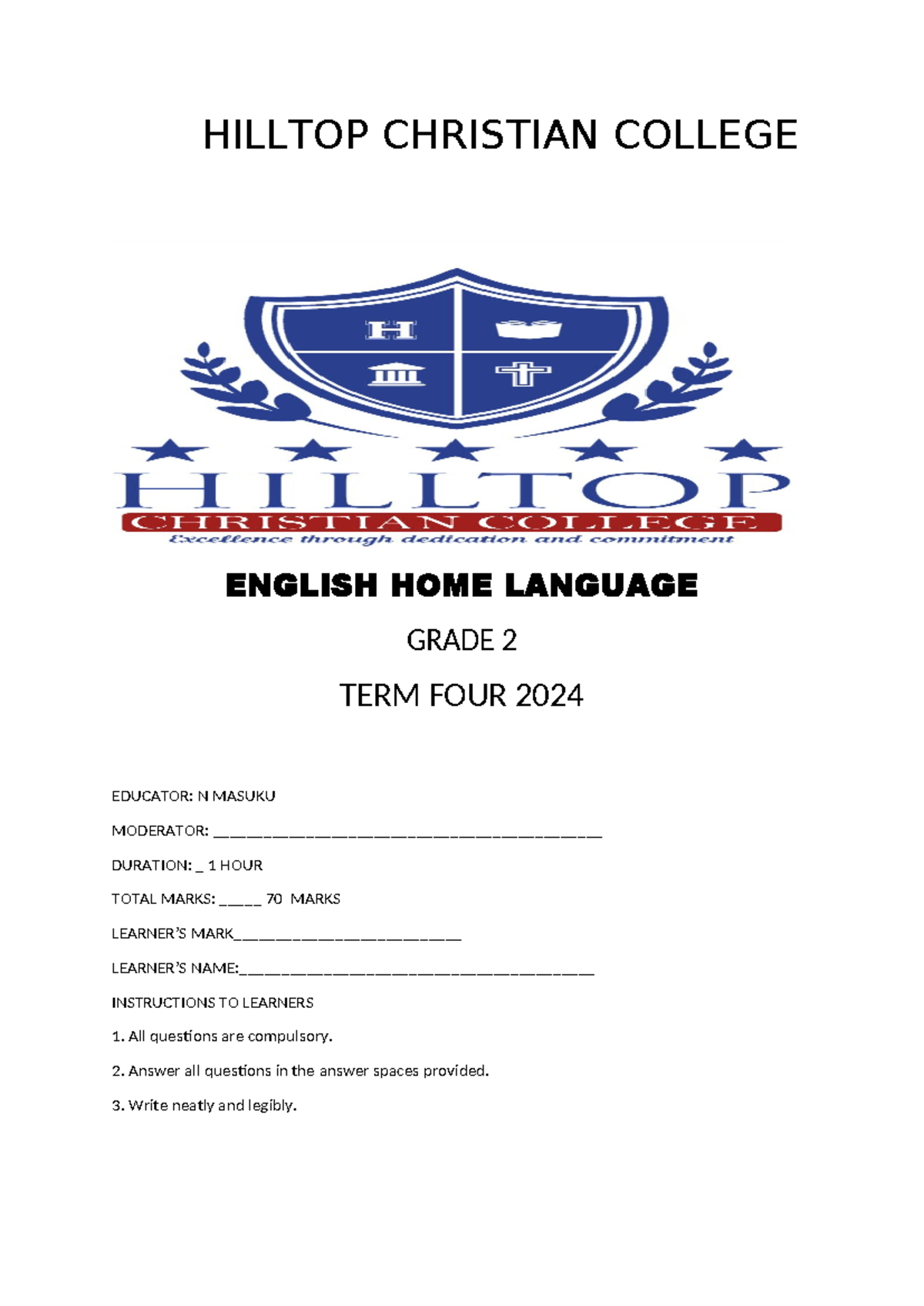Grade 2 english term 4 - dvskhj - HILLTOP CHRISTIAN COLLEGE ENGLISH ...