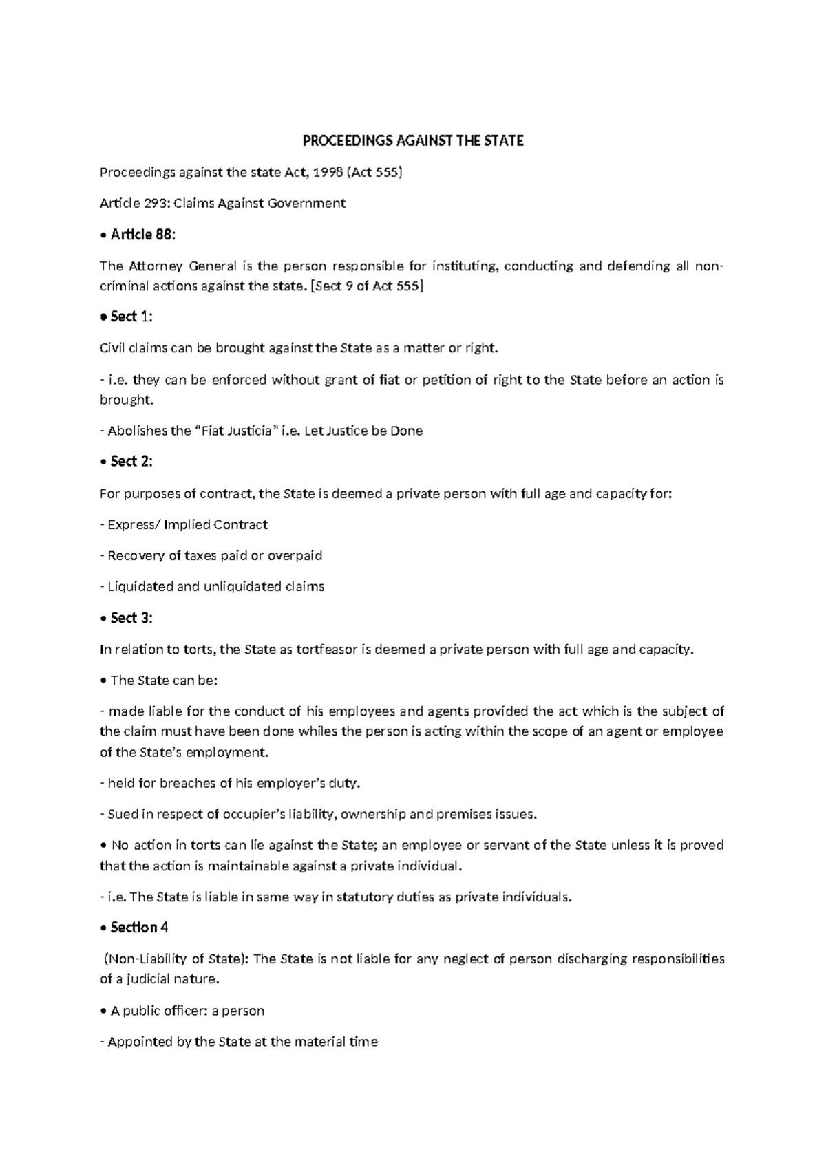 Proceedings Against the State: Understanding Act 555 and Claims - Studocu