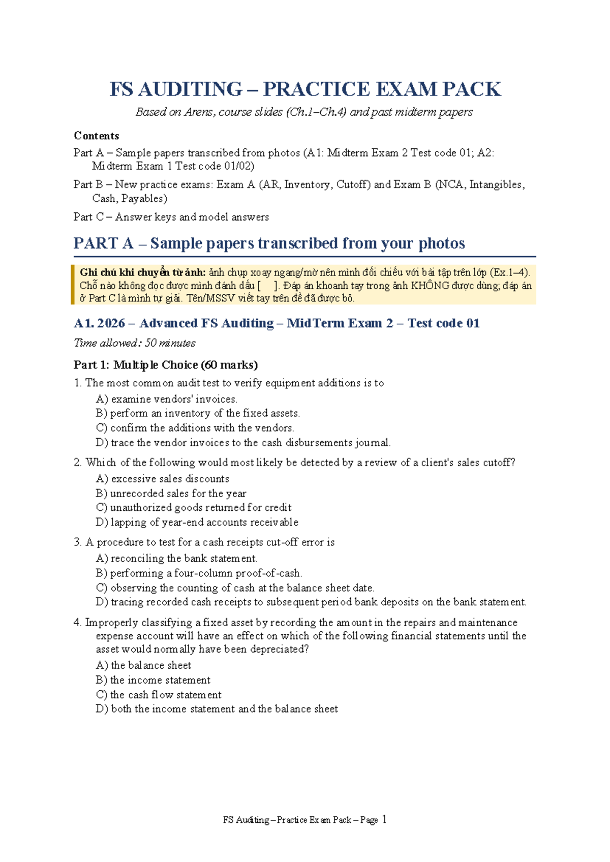 FS AUDITING PRACTICE EXAM PACK - Comprehensive Study Guide for Midterm ...