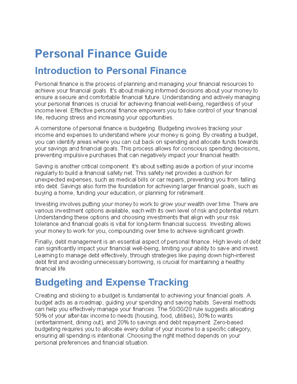 Personal Finance Strategies: Budgeting, Saving & Investing Guide - Studocu