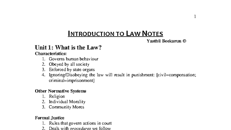 ILW1501: Introduction to Law Study Notes Summary - Studocu