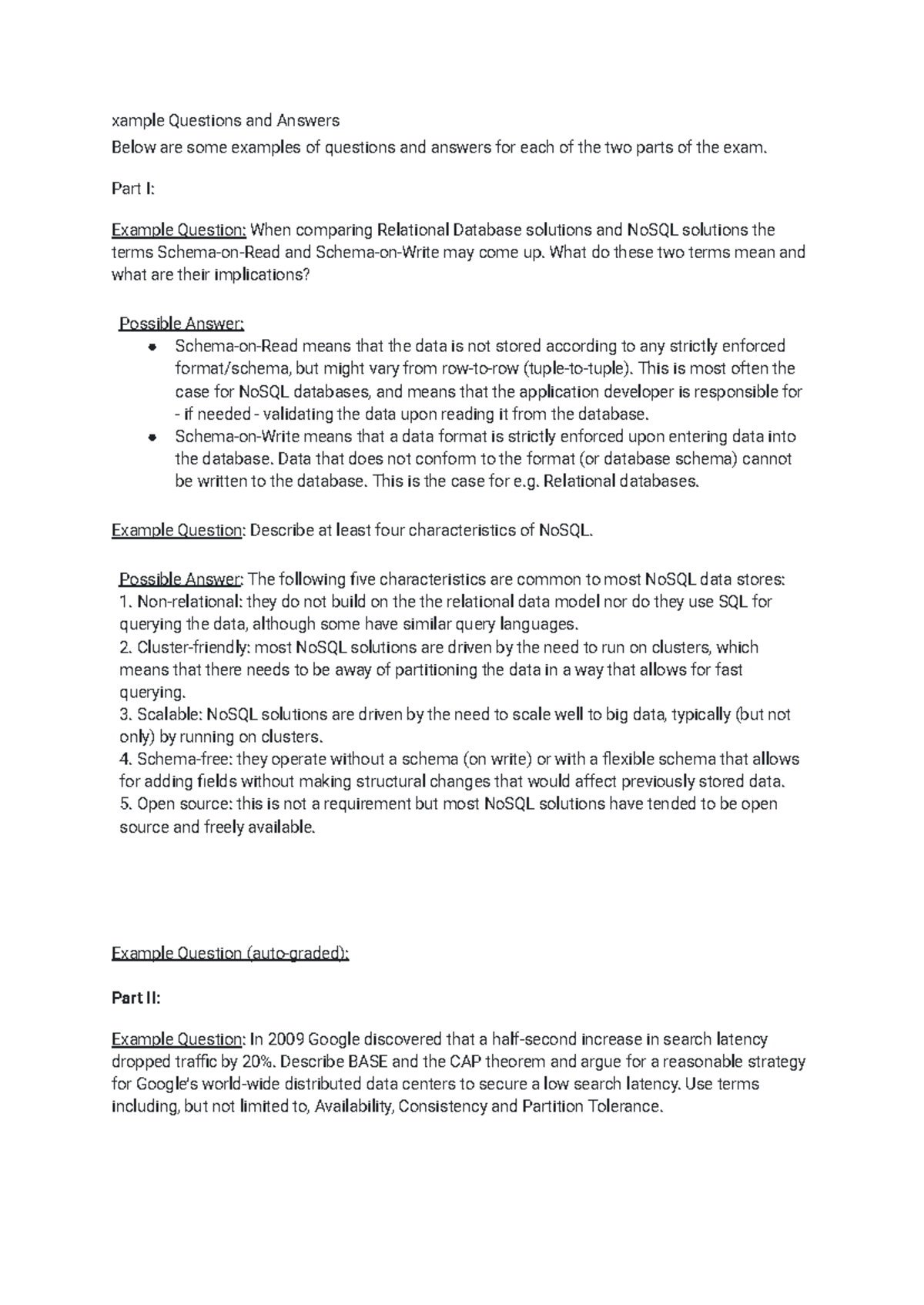 CS101 Midterm Exam: Example Questions & Answers on NoSQL and Databases ...