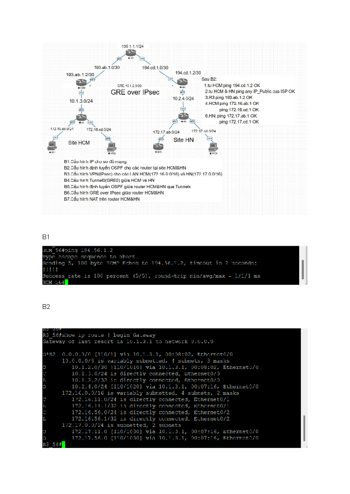 HCM B2: VPN and OSPF Configuration for GRE over IPsec - Studocu