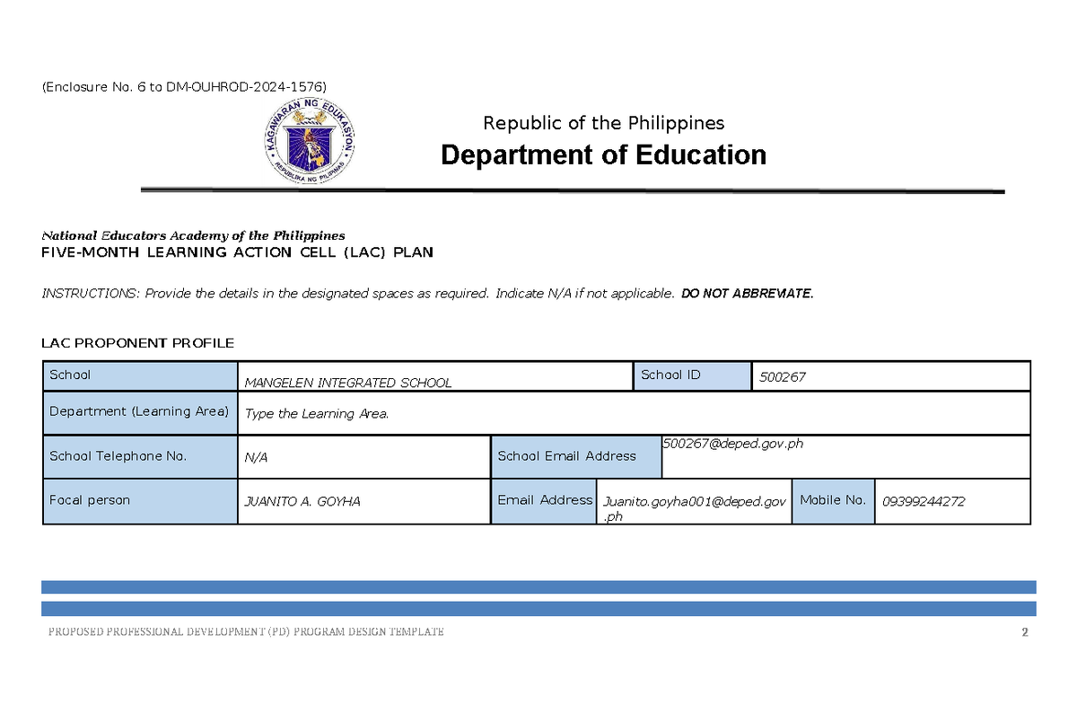 LAC Plan for Professional Development Program Design (1.5 months) - Studocu