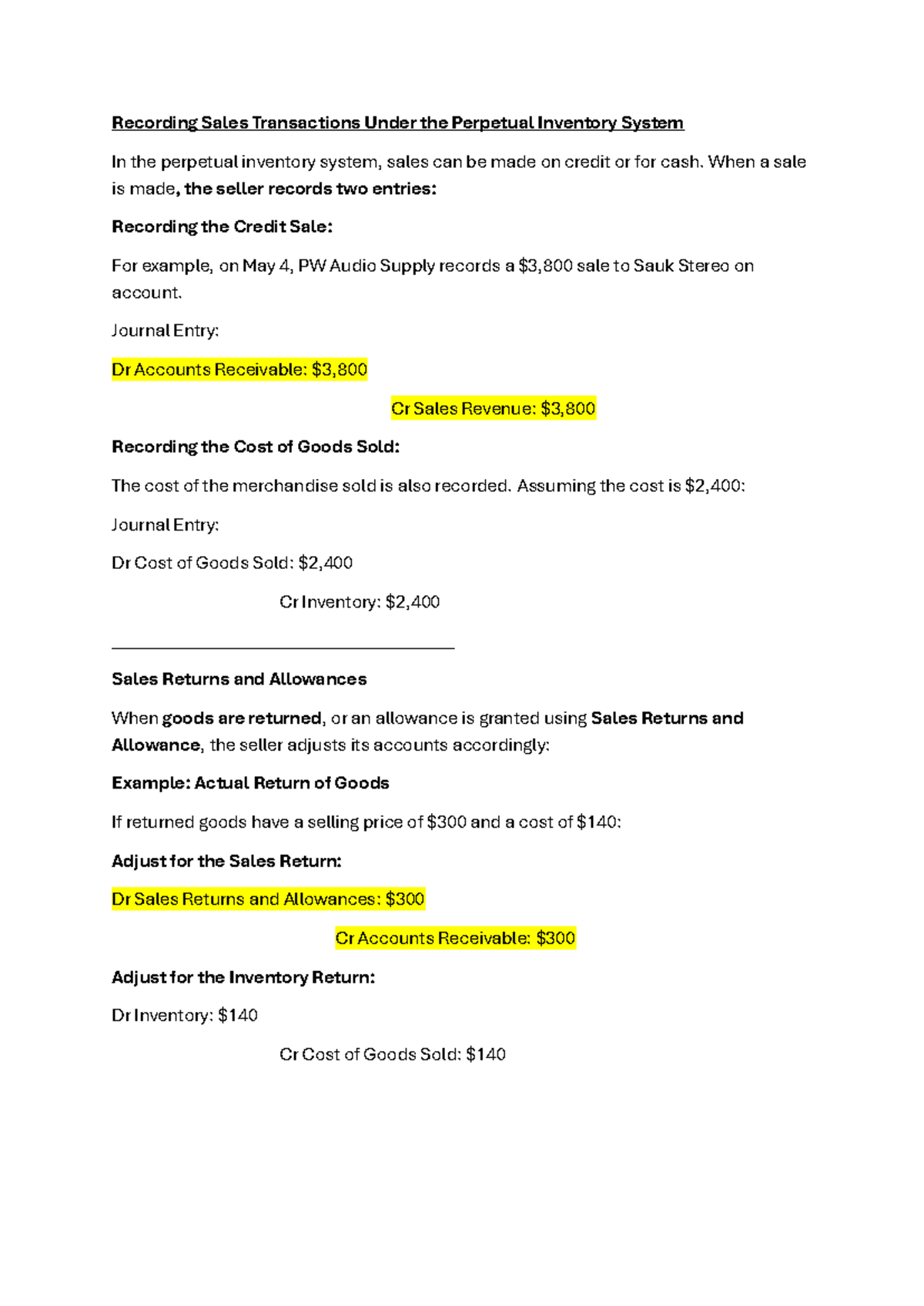 Sales and Sales Return and allowance Perpetual Inventory-final ...