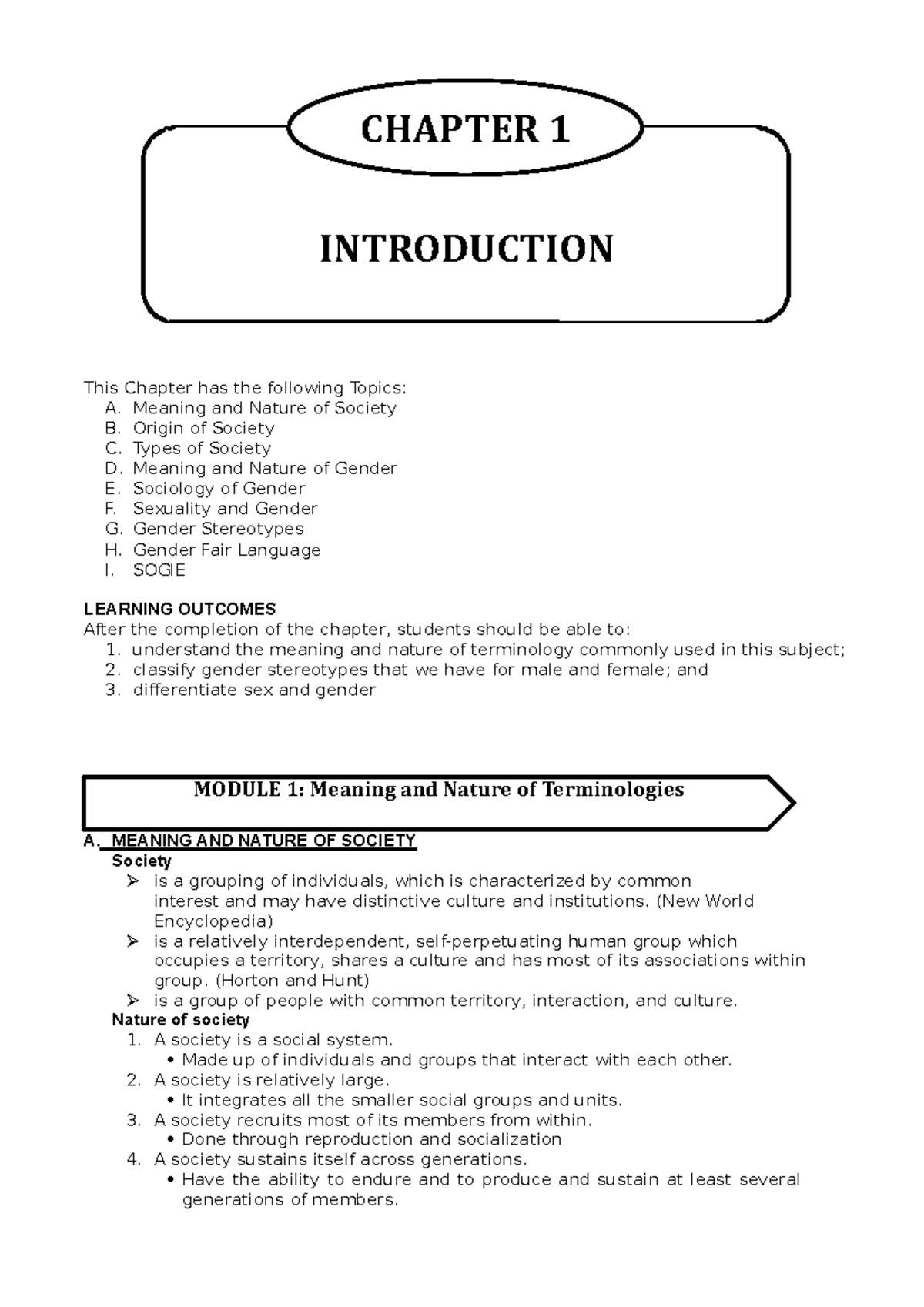 GNED10 Chapter 1-4: Understanding Gender and Society Concepts - Studocu