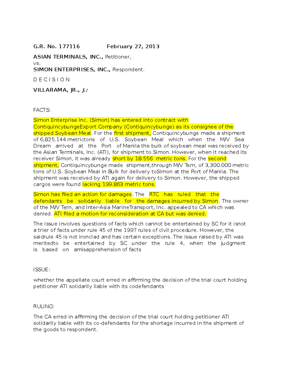 G.R. No. 177116, Asian Terminals v. Simon - G. No. 177116 February 27 ...