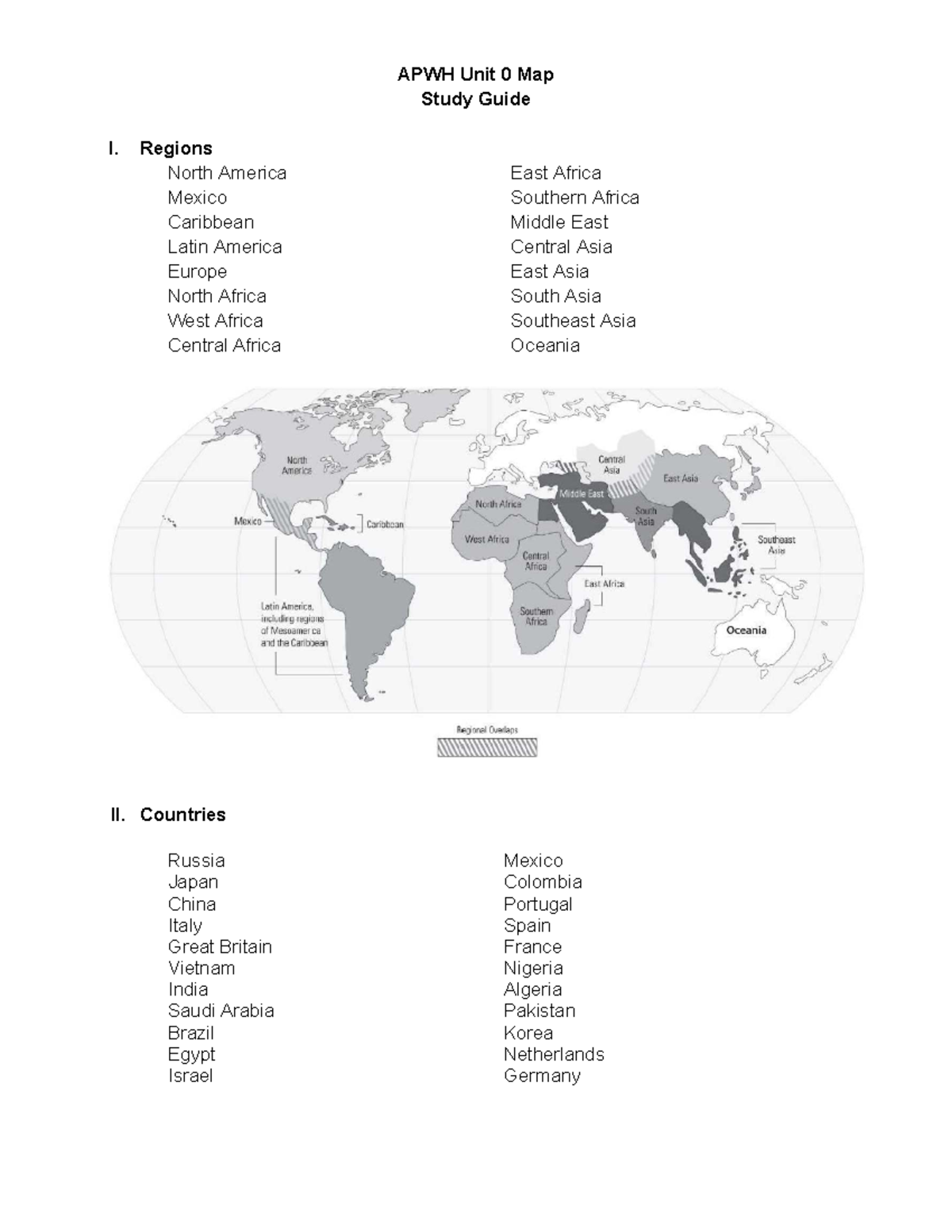 APWH Unit 0 Map Study Guide: Geography and Key Locations - APWH Unit 0 ...