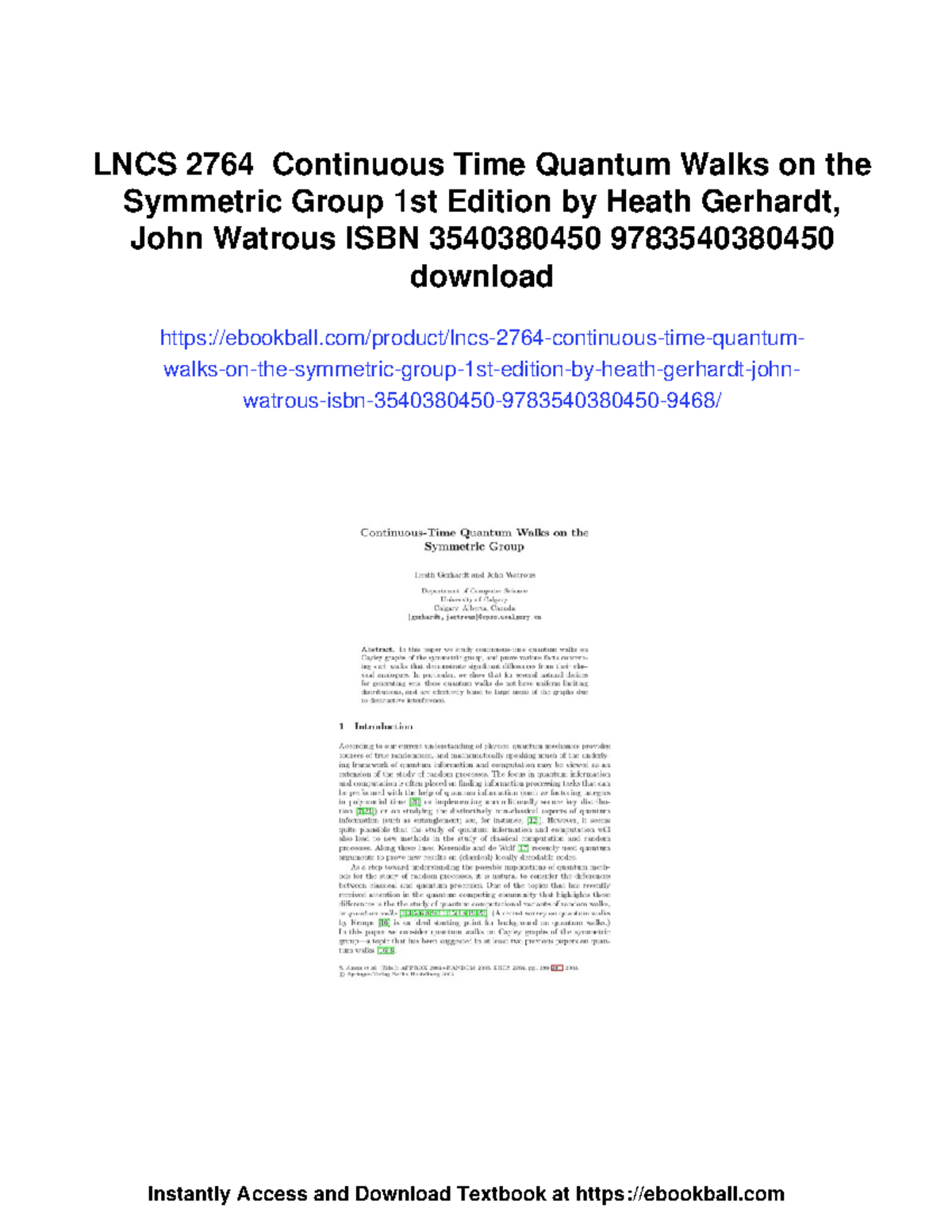 Lncs 2764 Continuous time quantum walks on the symmetric group - Studocu
