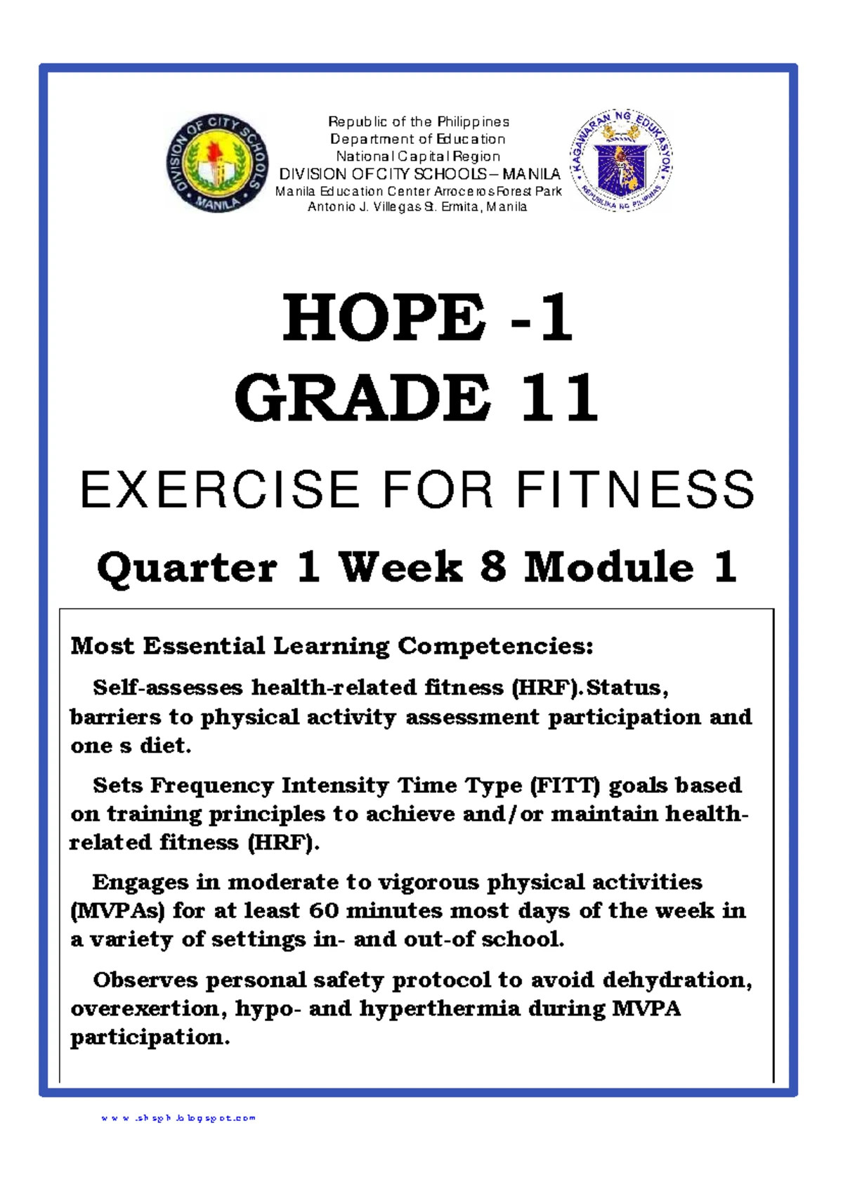 HOPE GRADE 11 Q1 W9 Module 1: Exercise for Fitness and First Aid - Studocu