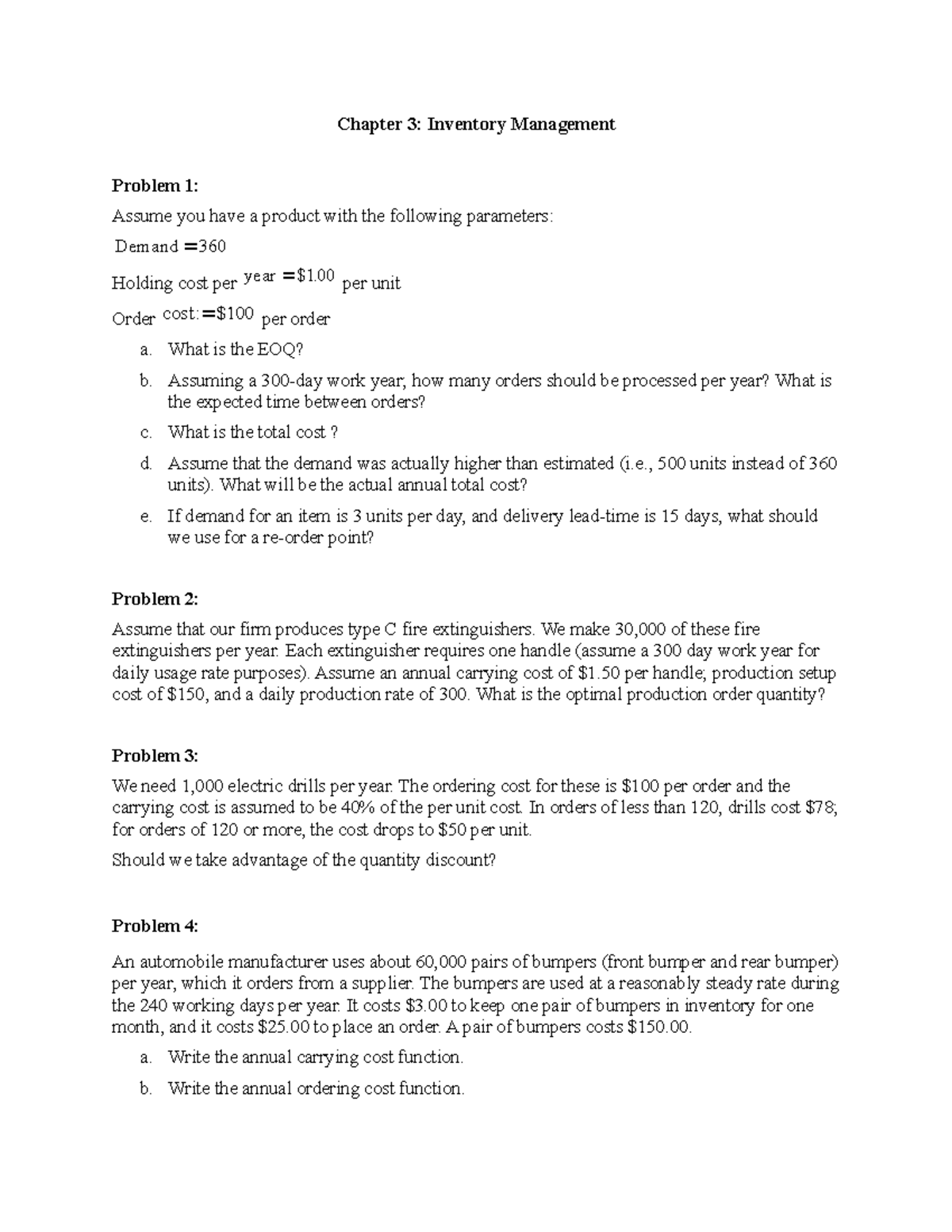 Inventory Management Problems - Chapter 3 (Final Exam) - Studocu