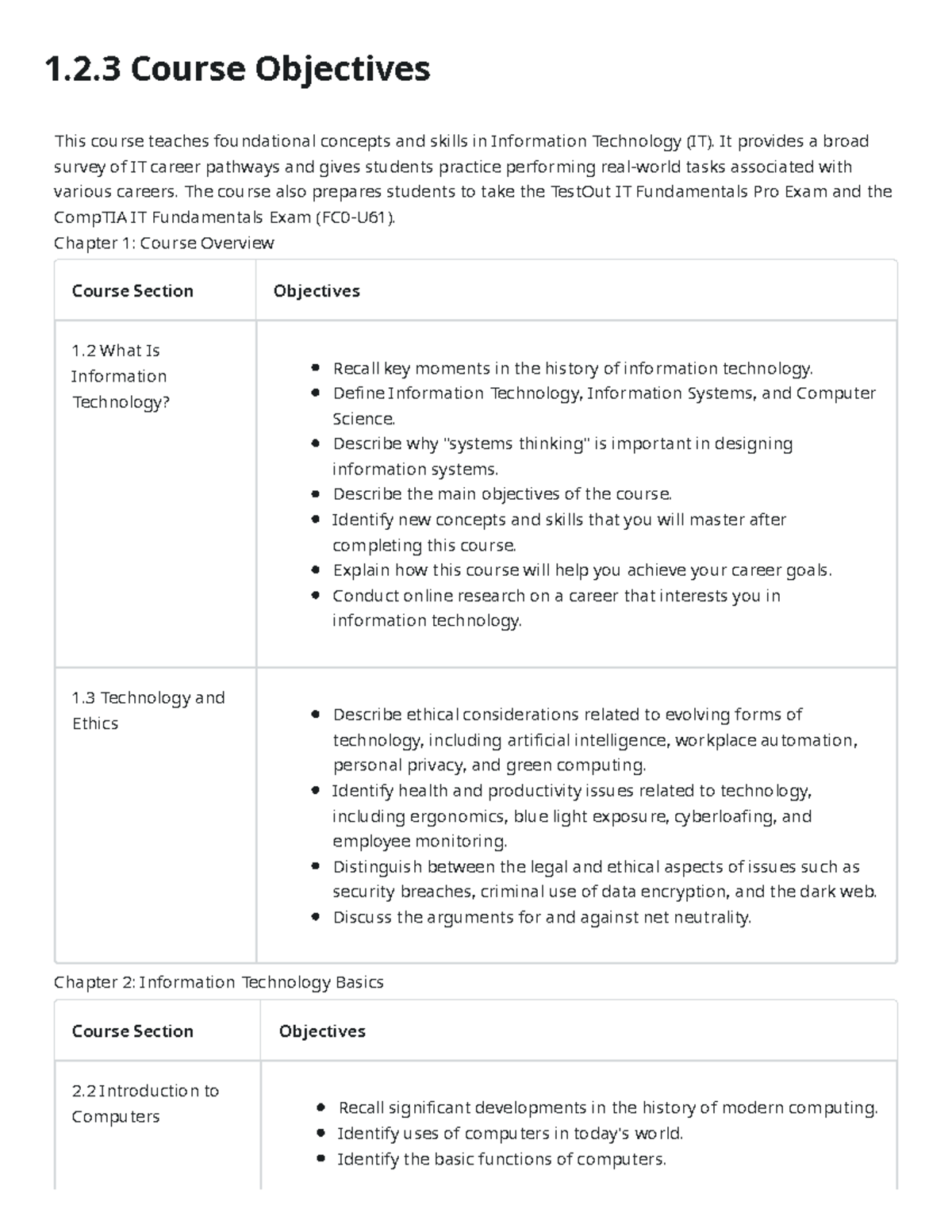 Learning Platform Comp TIA objectives - 1.2 Course Objectives This ...