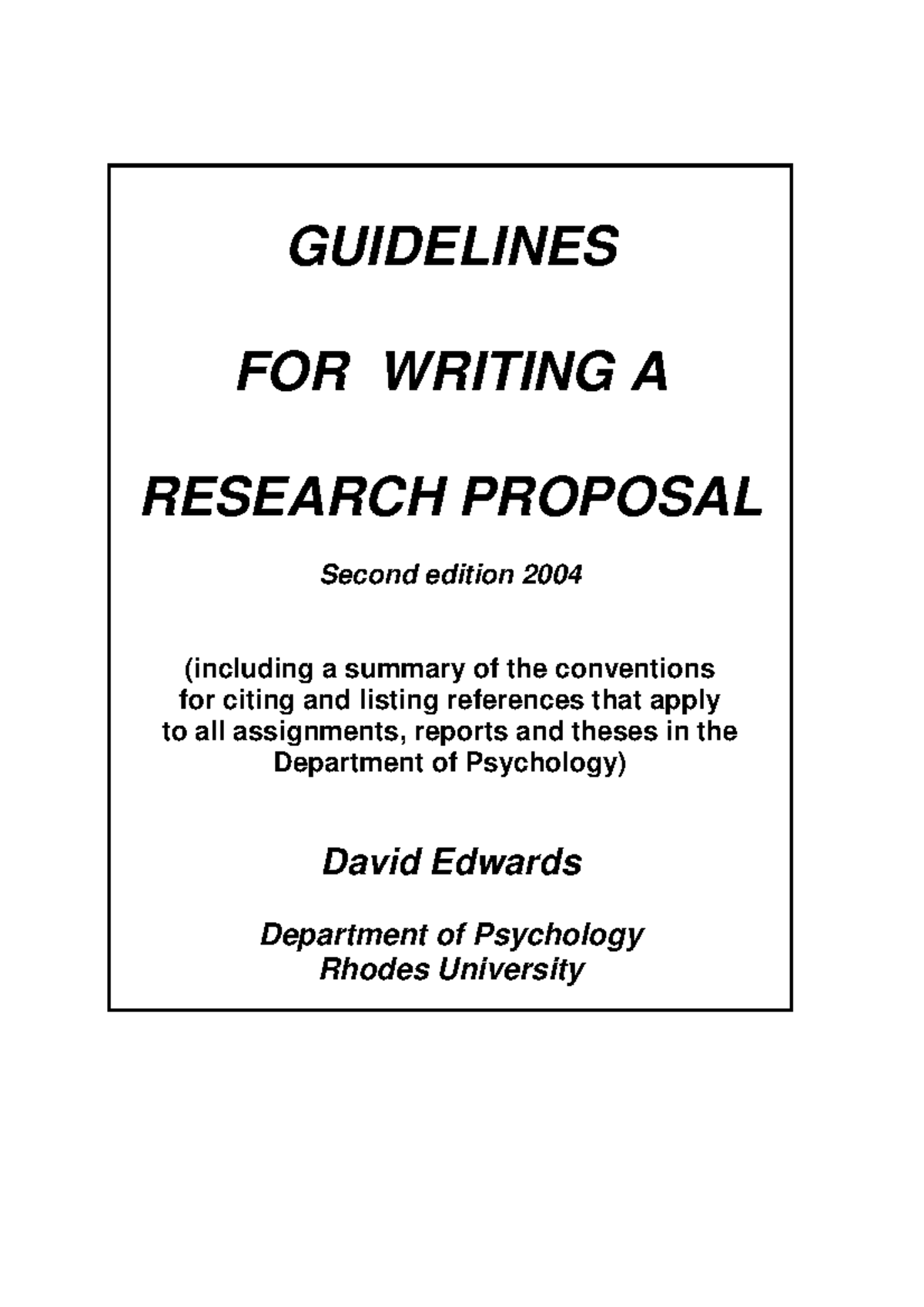 Guidelines FOR Writing A Research Propos - GUIDELINES FOR WRITING A ...
