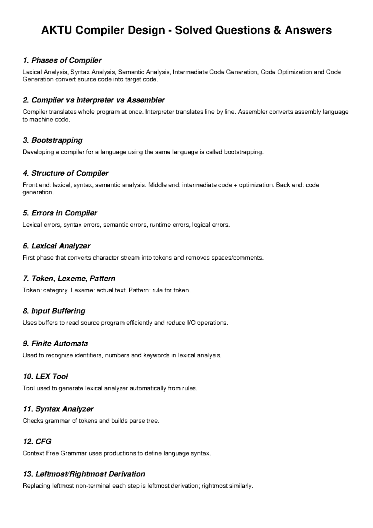 AKTU Compiler Design Final Exam Solved Questions and Answers - Studocu