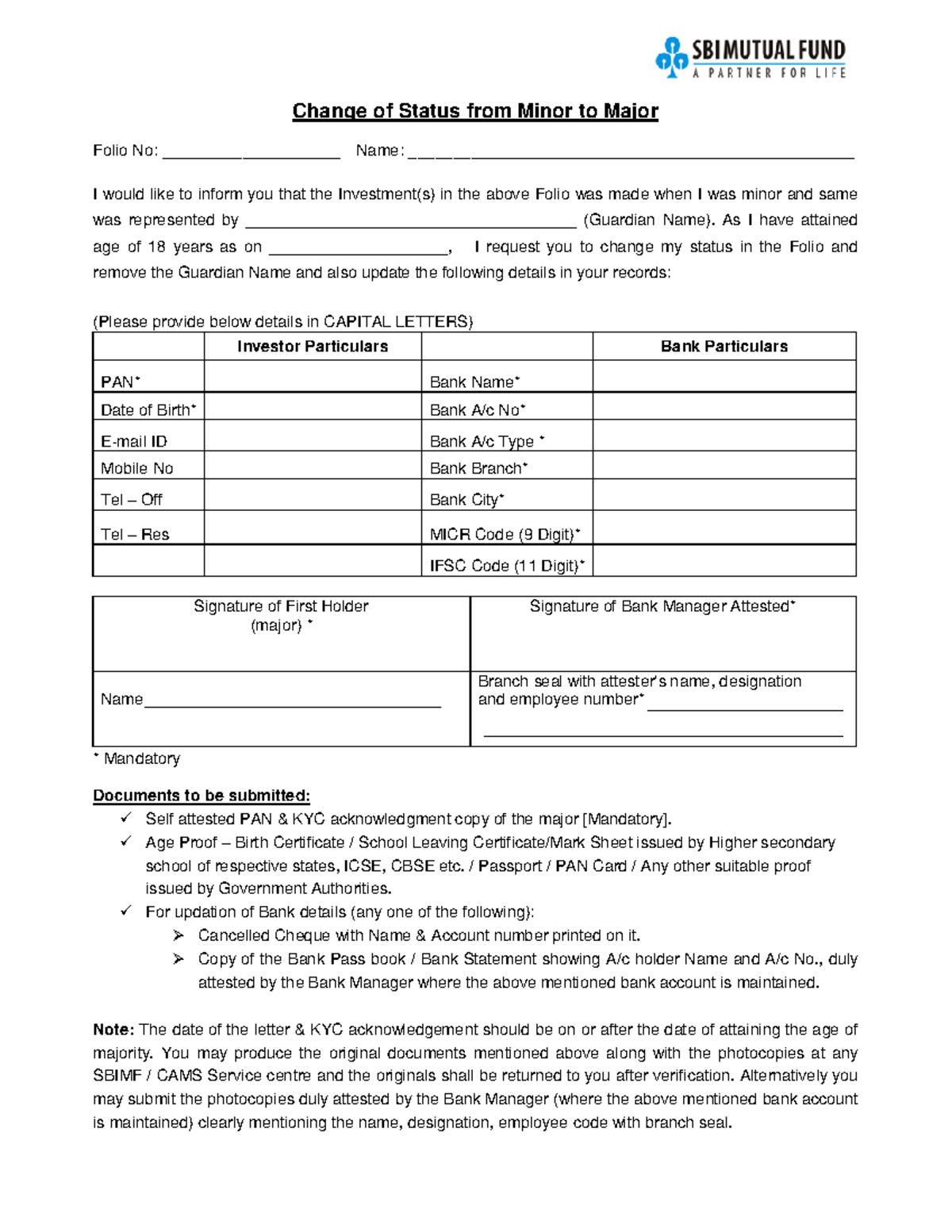 06 SBI Change of Status Request: Minor to Major Update Form - Studocu