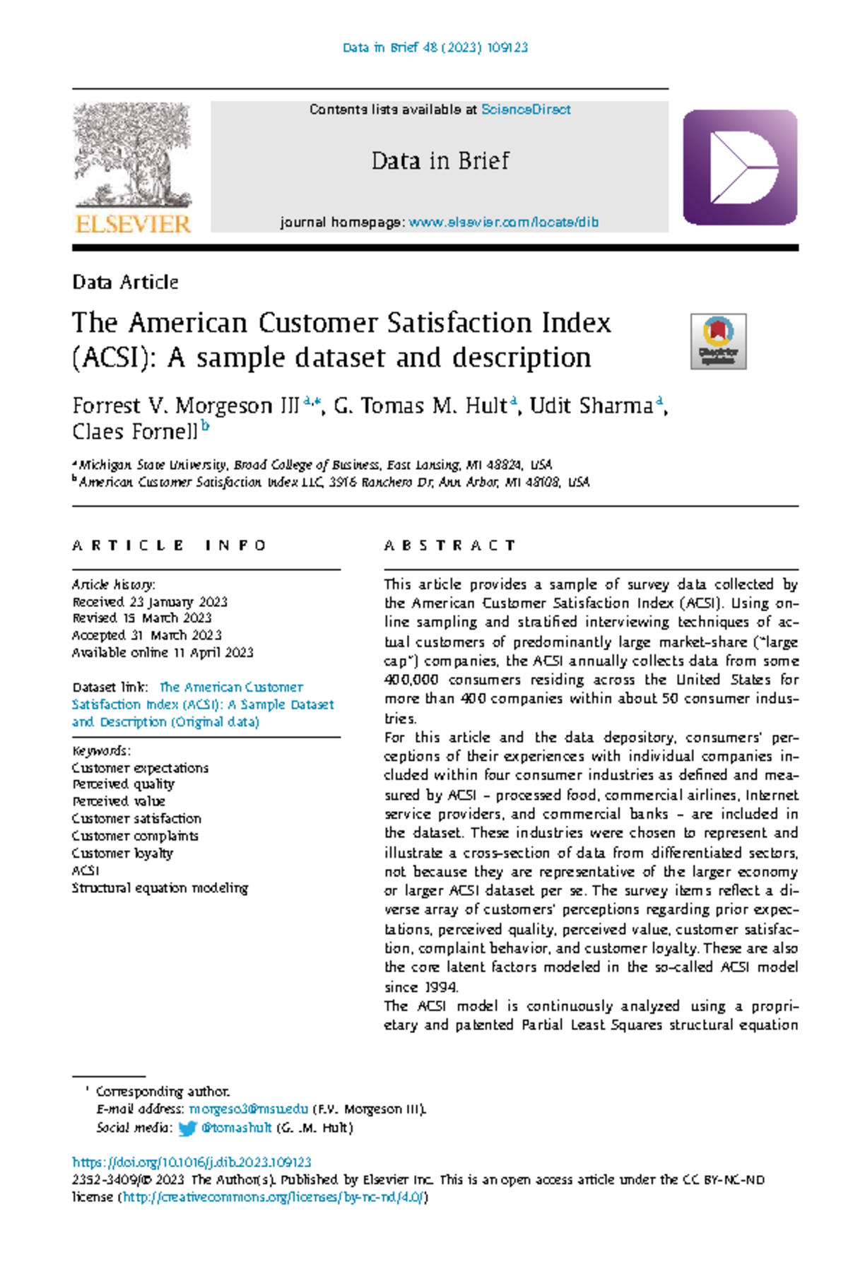 The American Customer Satisfaction Index (ACSI) Dataset Overview - Studocu