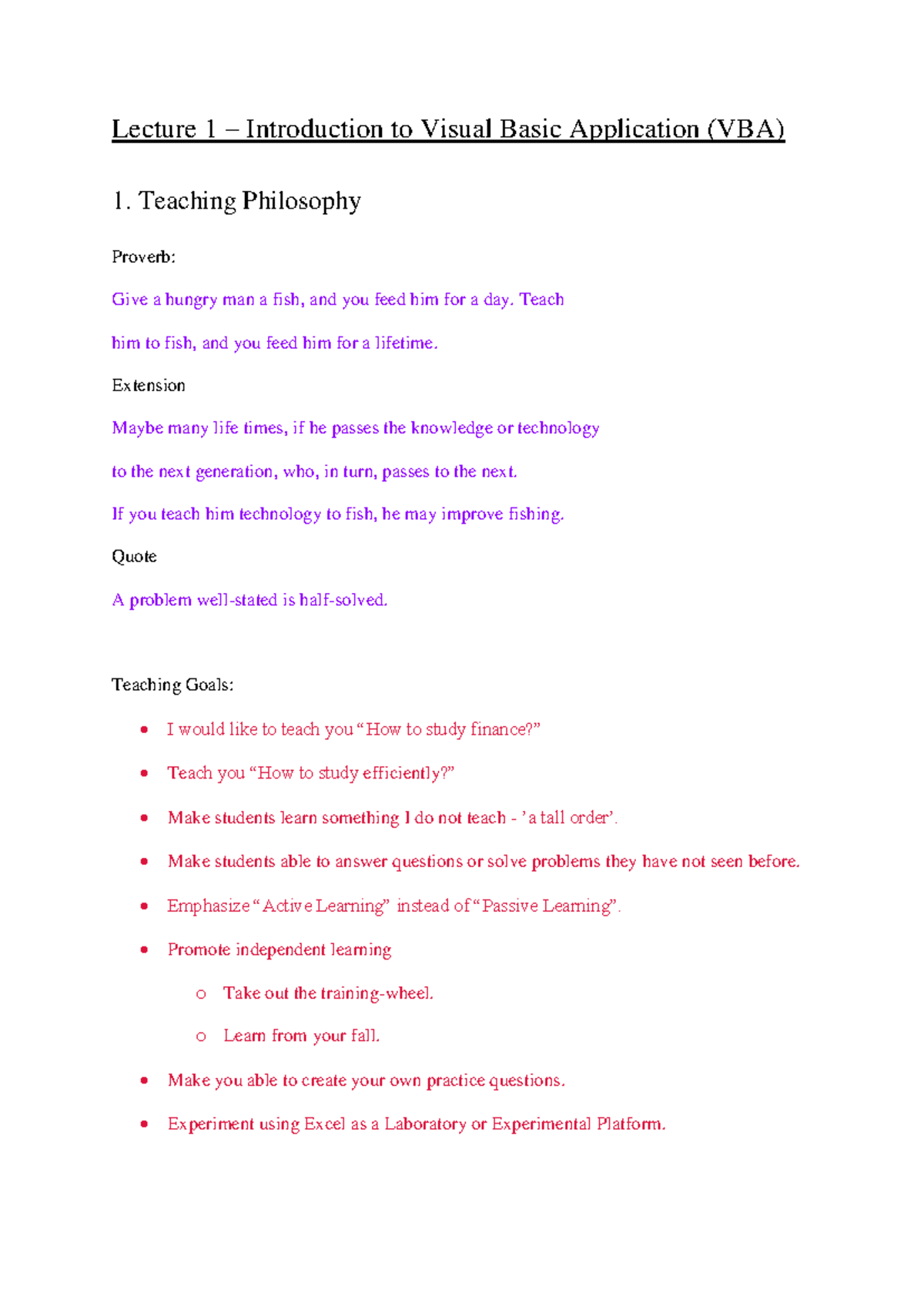 Lecture 1: Intro to Visual Basic Application (VBA) and Teaching ...