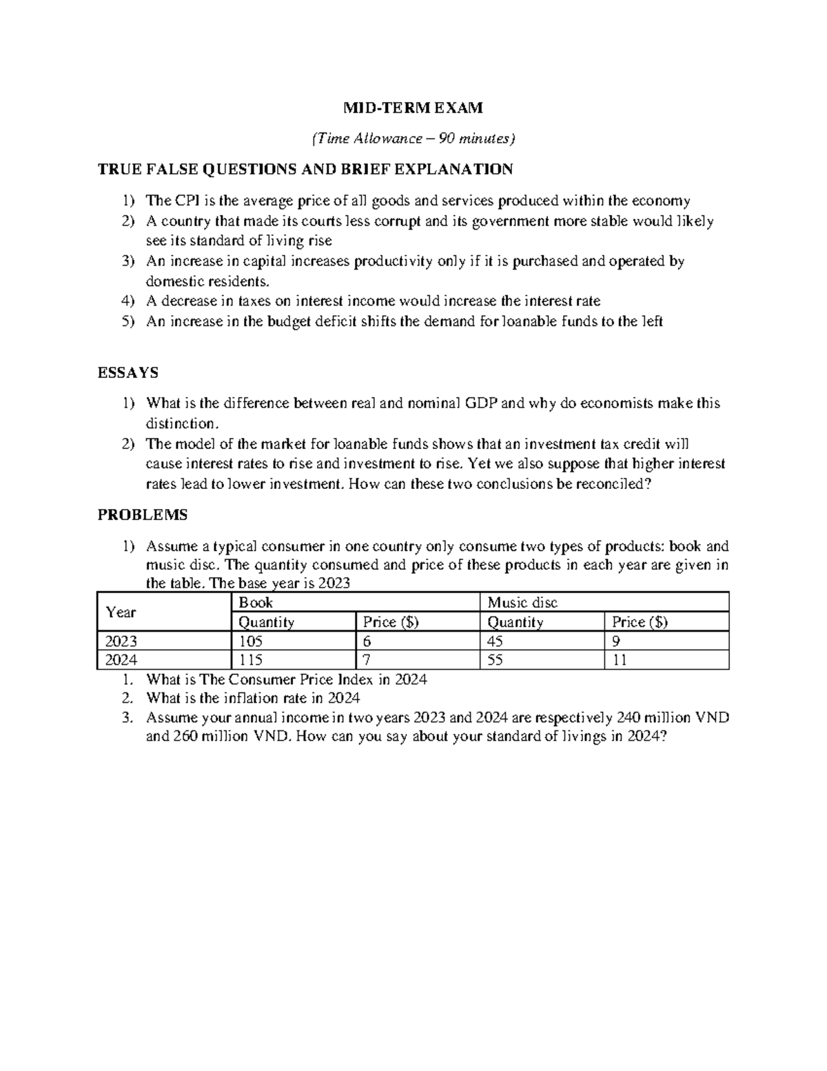 Midterm Exam - Macro Economics Theory & Practice Overview - Studocu