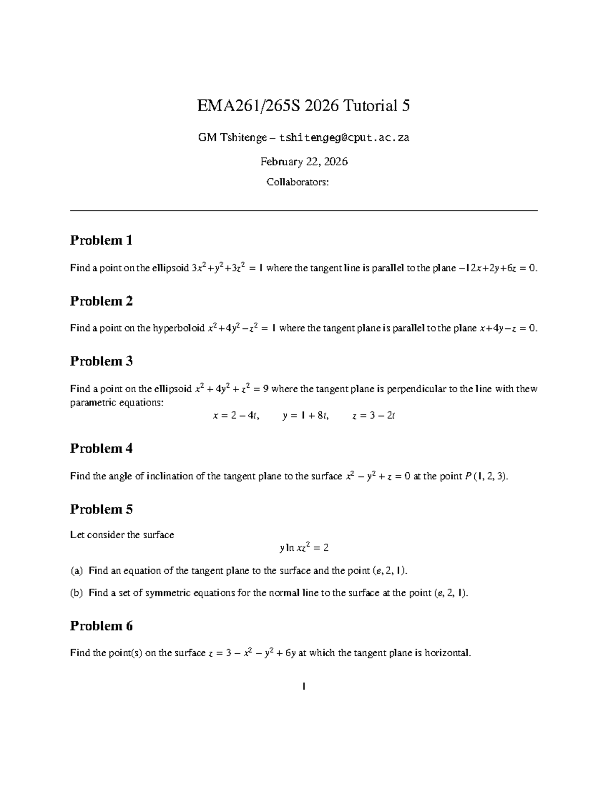 2026 MATH 101 Tutorial 5 - Directional Derivative Problems - Studocu