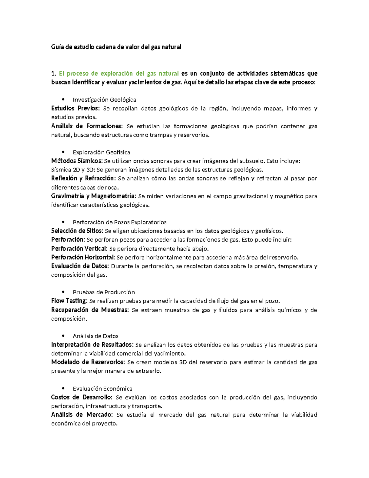 Guía de Estudio: Cadena Productiva del Gas Natural 1 - Proceso de ...