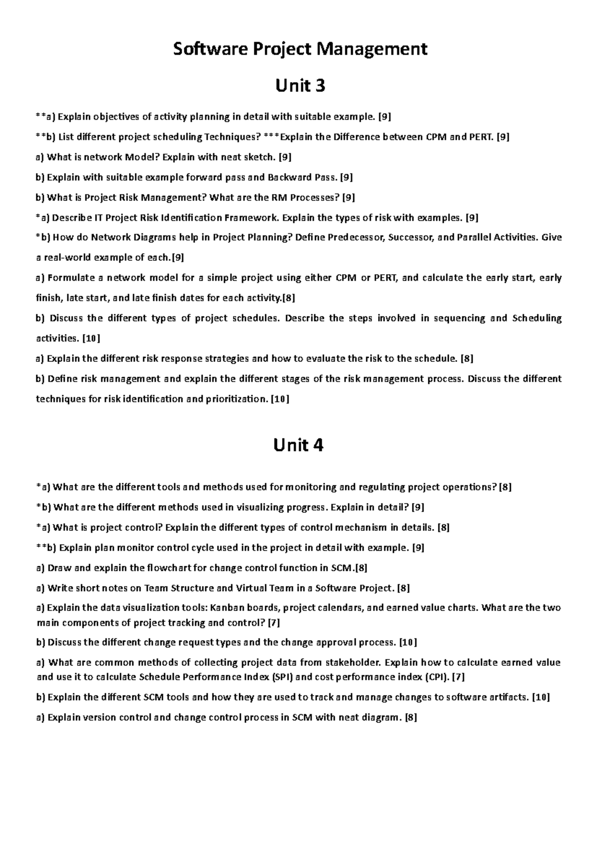 SPM - Unit 3 & 4 Notes: Activity Planning, Scheduling Techniques & Risk ...
