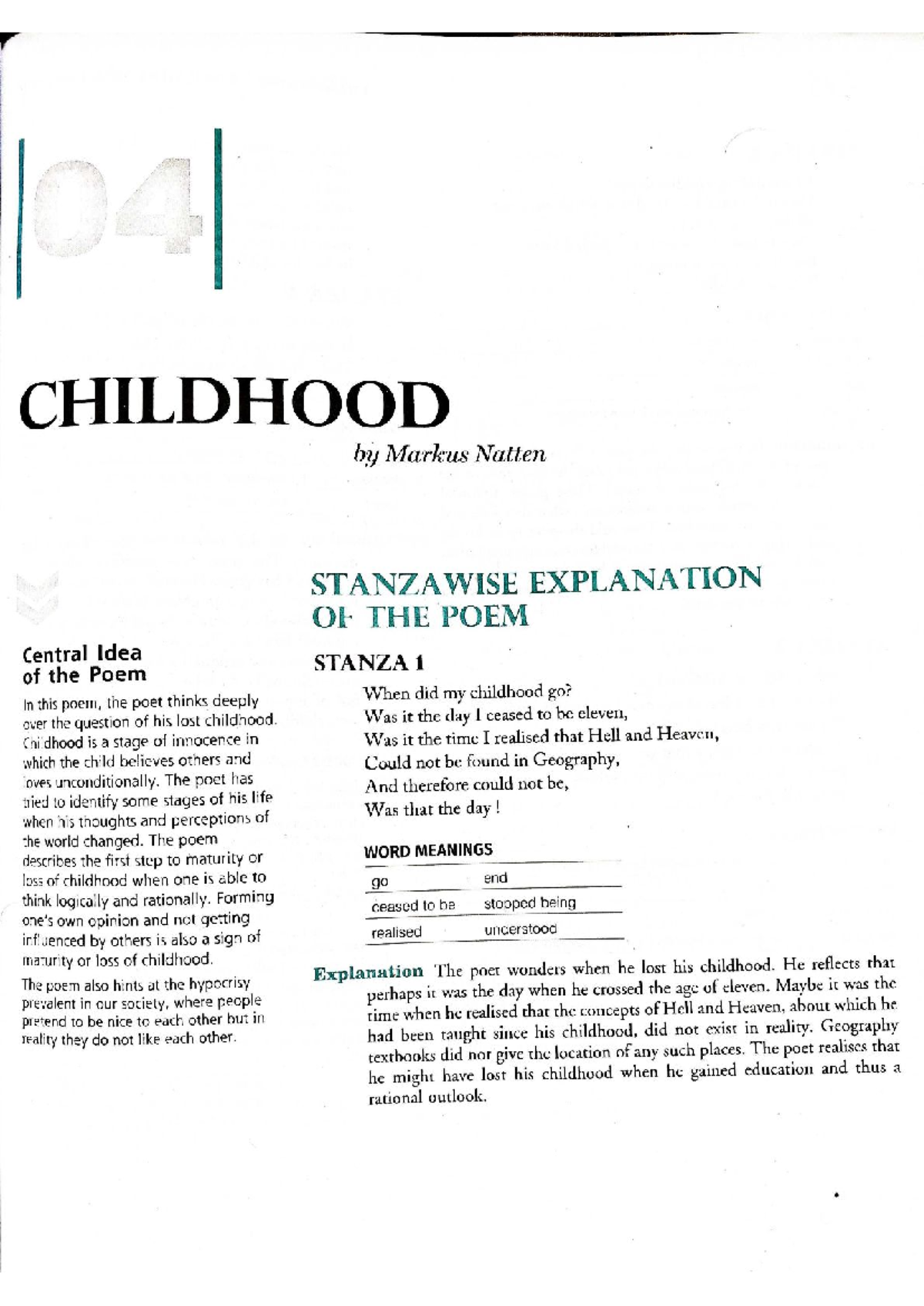 Childhood Reflections: Analyzing Markus Natten's Poem on Innocence and ...