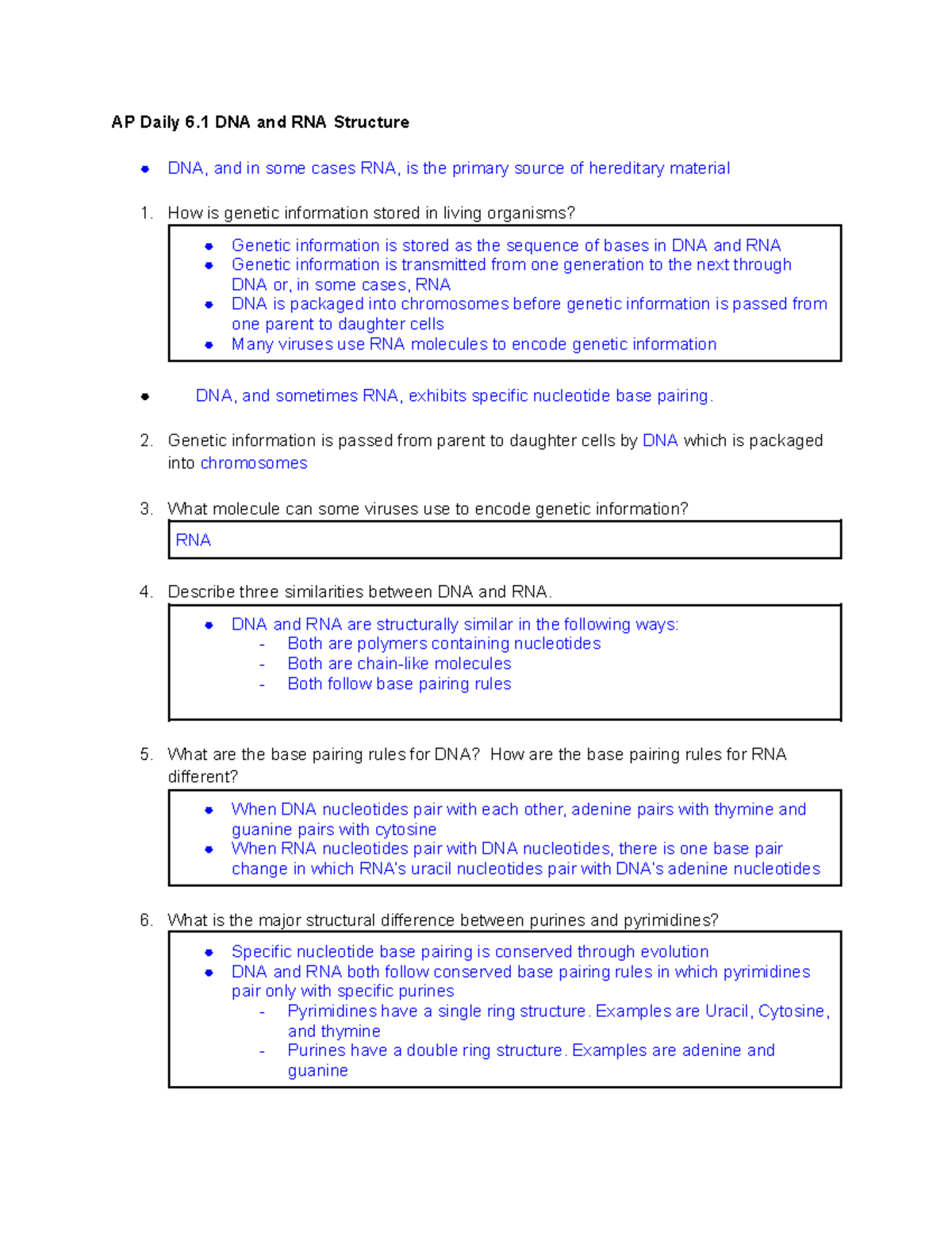 AP Biology AP Daily 6: DNA, RNA, and Gene Expression Overview - Studocu