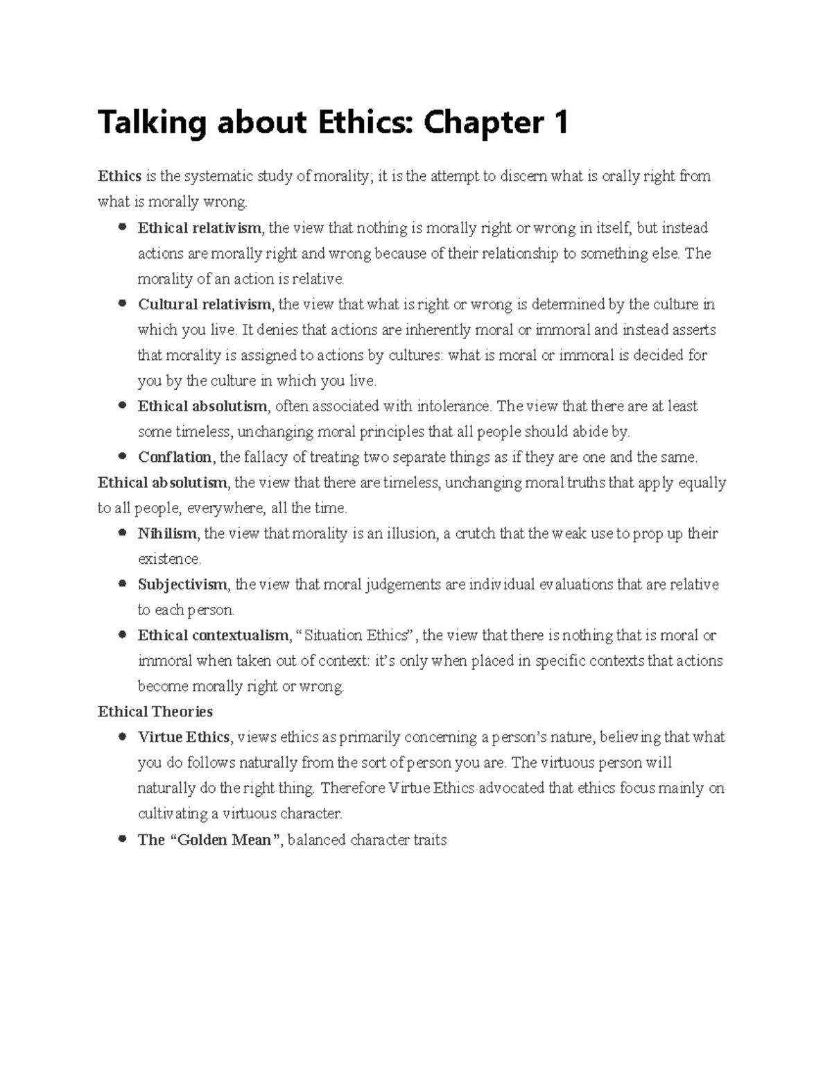 Ethics Overview: Chapter 1 - Key Theories and Concepts - Studocu